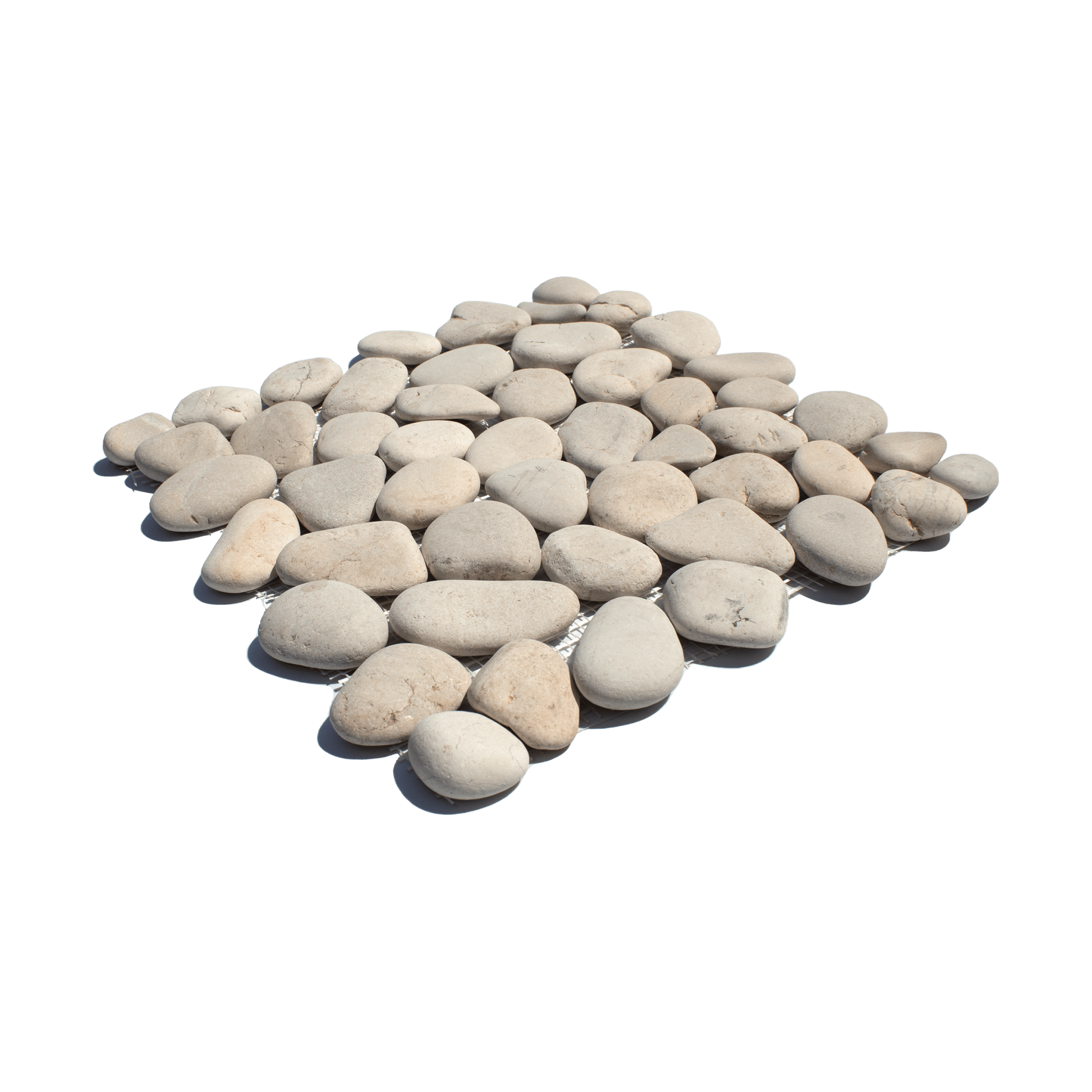 Cotton White Random Size Polished Pebble Stone Mosaic - Lot of 88 Sq ft - Cemento Collection