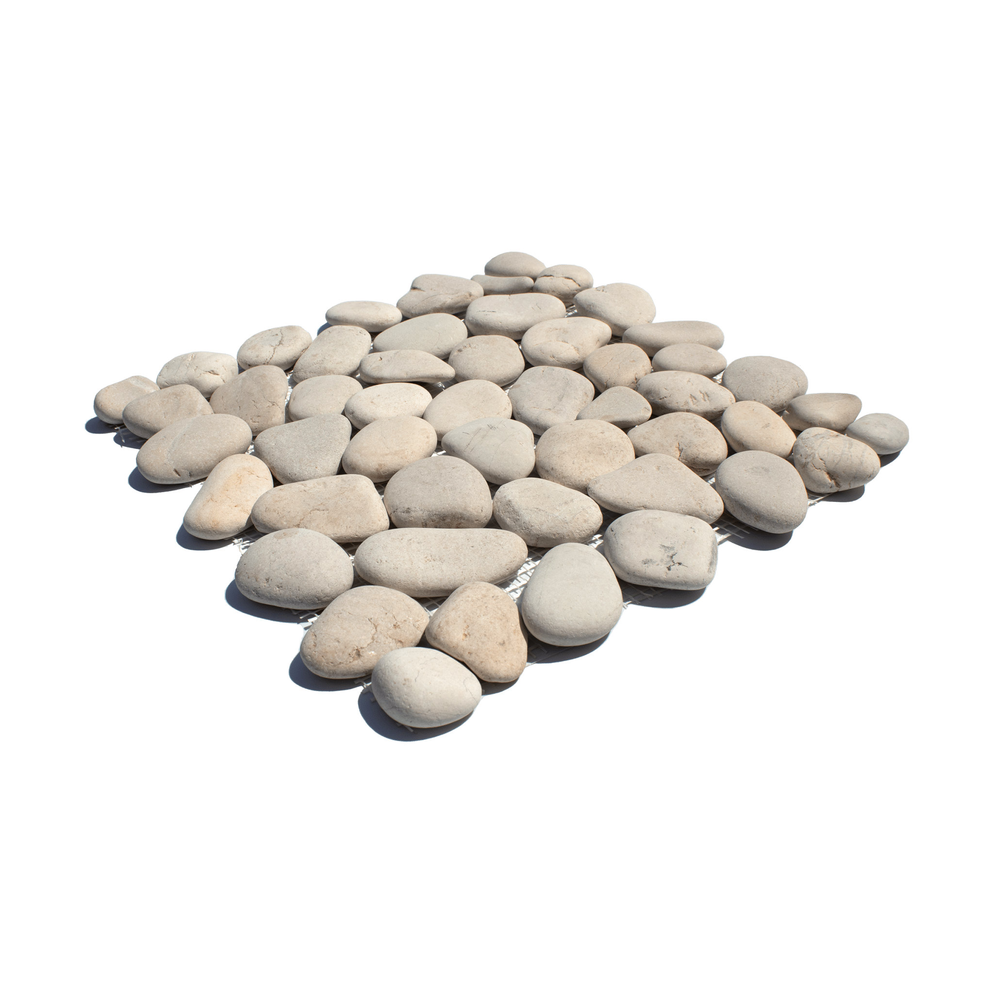 Cotton White Random Size Polished Pebble Stone Mosaic - Lot of 88 Sq ft - Cemento Collection