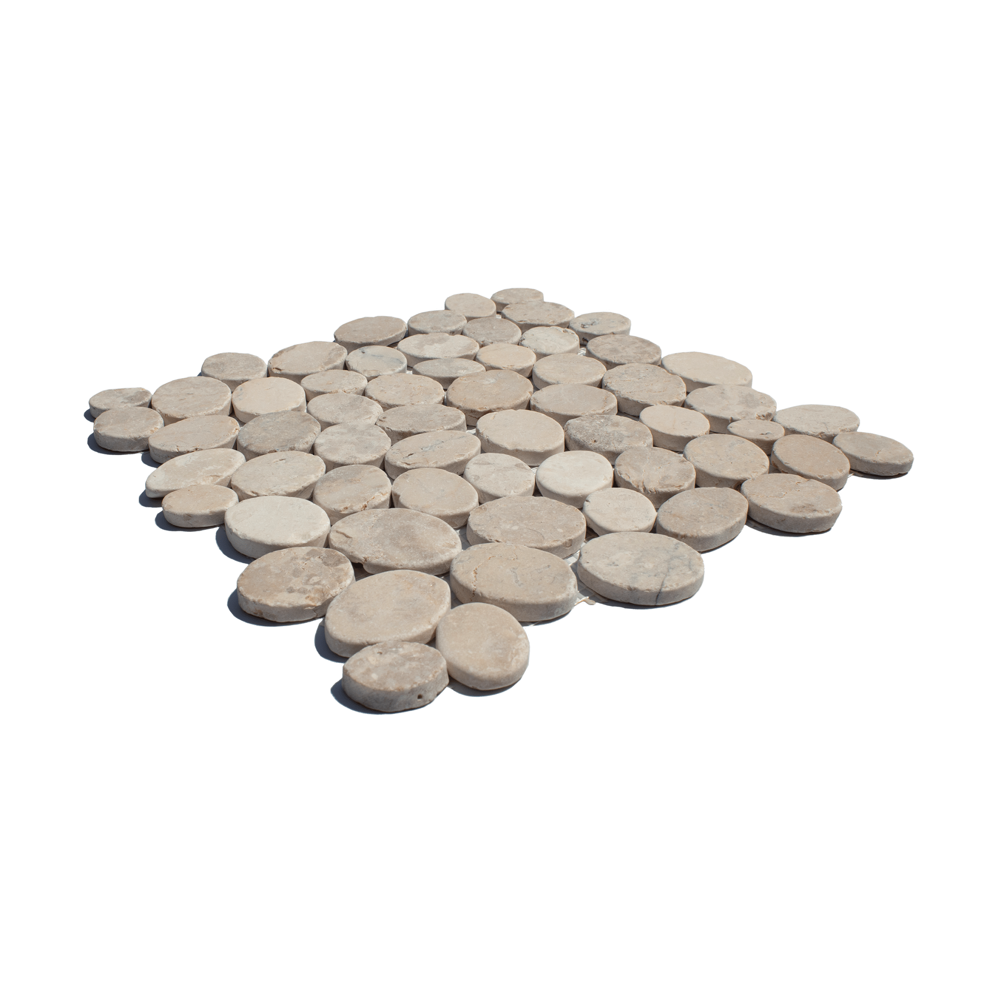 Cotton White Random Size Sliced Oval Pebble Stone Mosaic - Cemento Collection