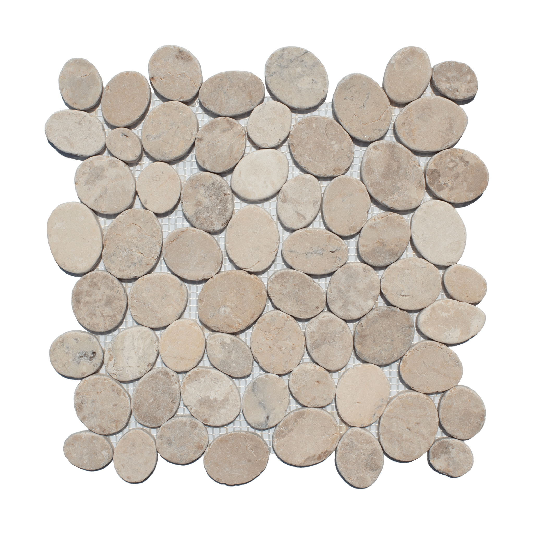 Cotton White Random Size Sliced Oval Pebble Stone Mosaic - Cemento Collection