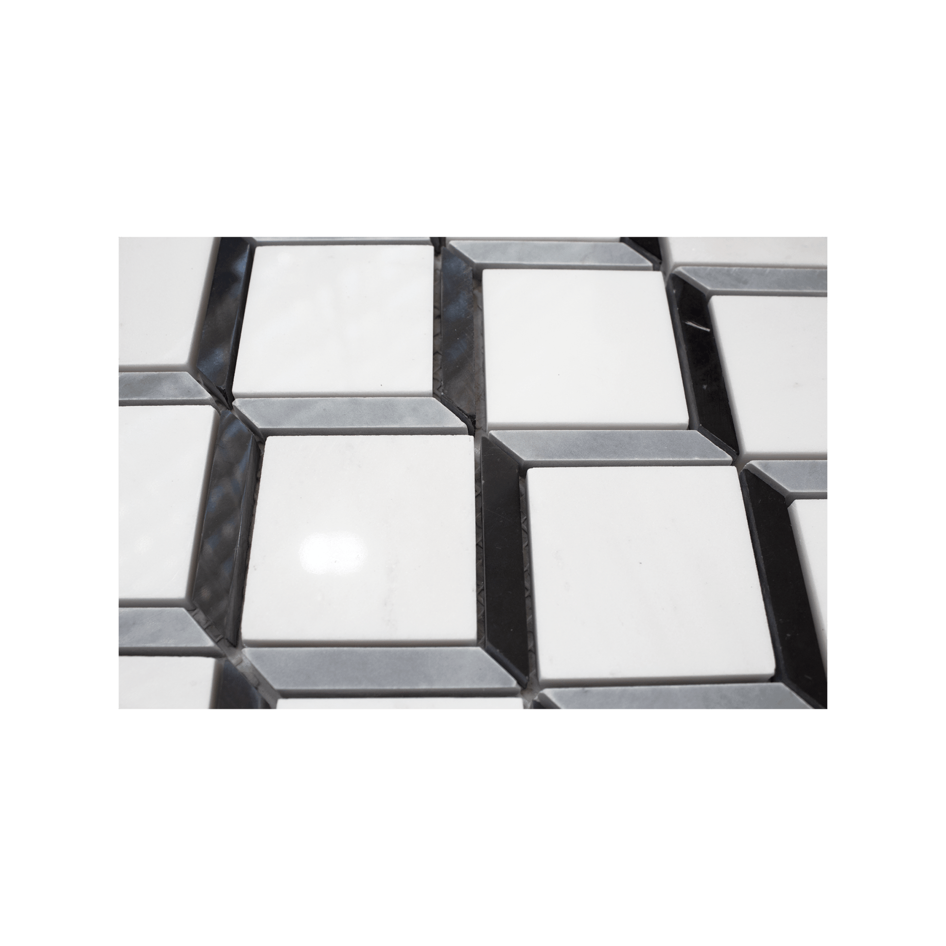 Cubist Dolomite - Bardiglio - Nero Marble Polished Mosaic Tile - Cemento Collection