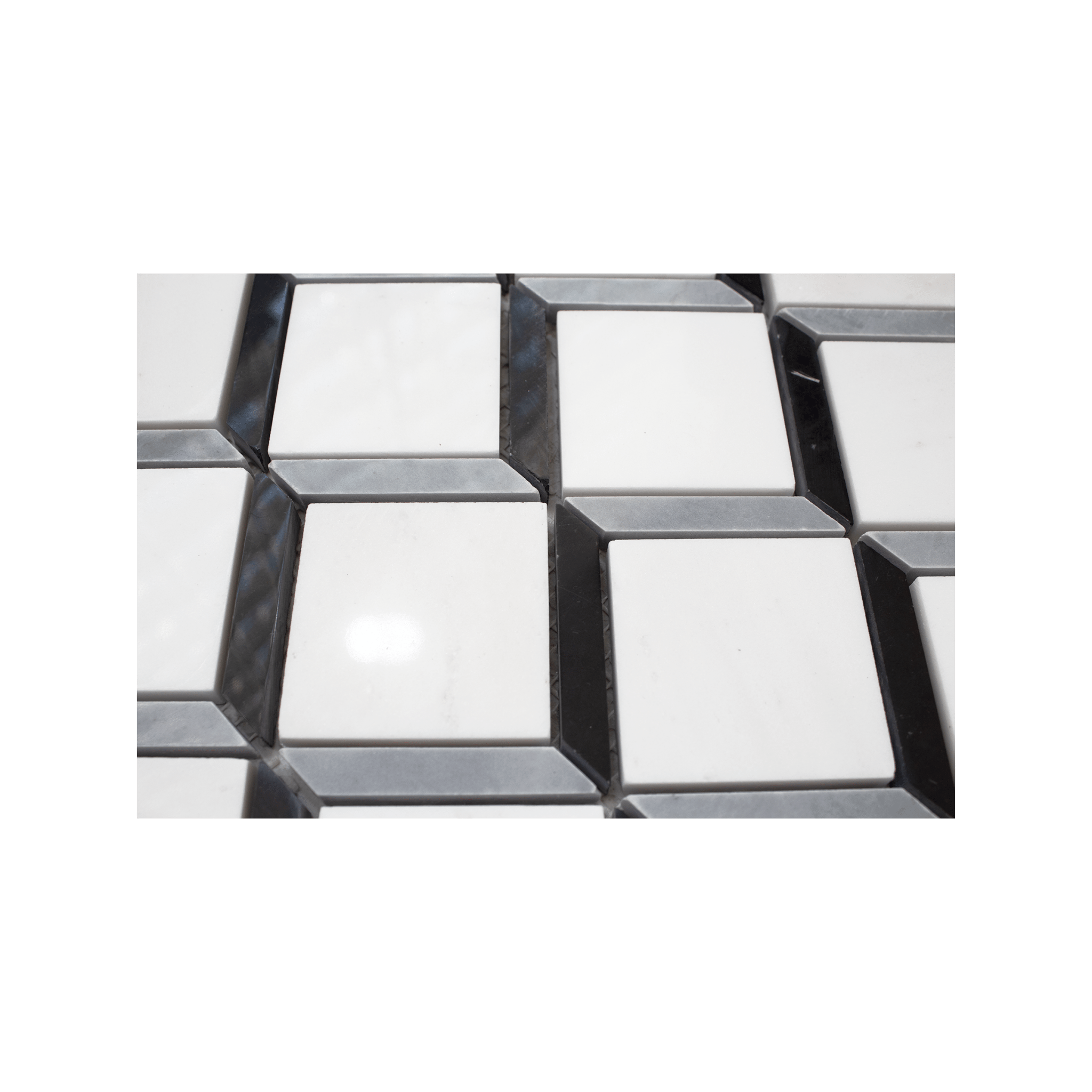 Cubist Dolomite - Bardiglio - Nero Marble Polished Mosaic Tile - Cemento Collection