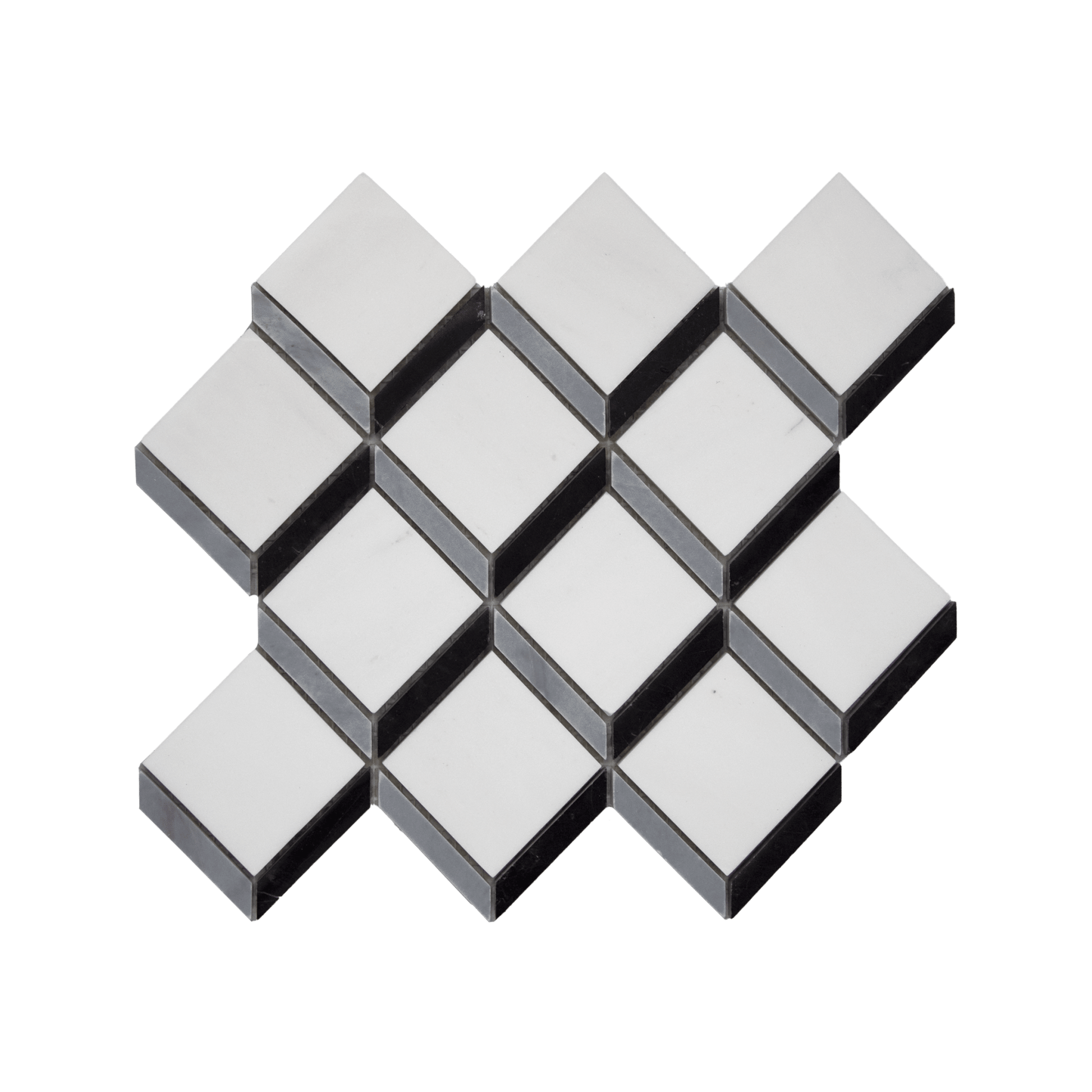 Cubist Dolomite - Bardiglio - Nero Marble Polished Mosaic Tile - Cemento Collection