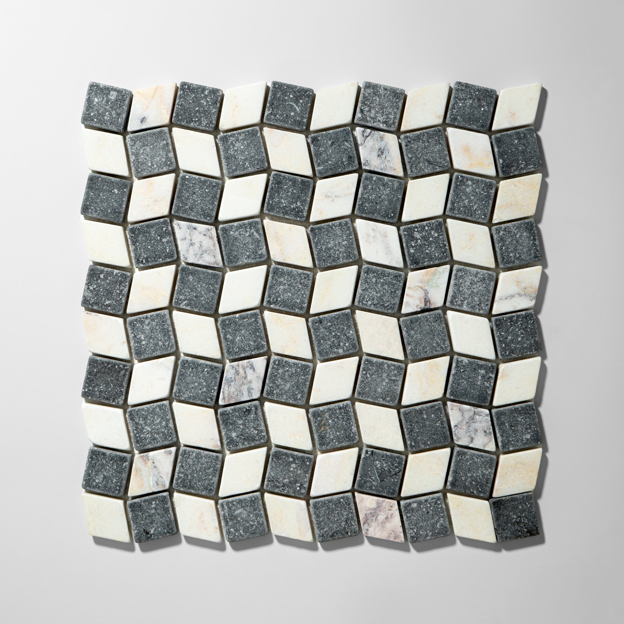 Dizzy Belgian Bluestone with Calacatta Viola Marble Tumbled Mosaic Tile
