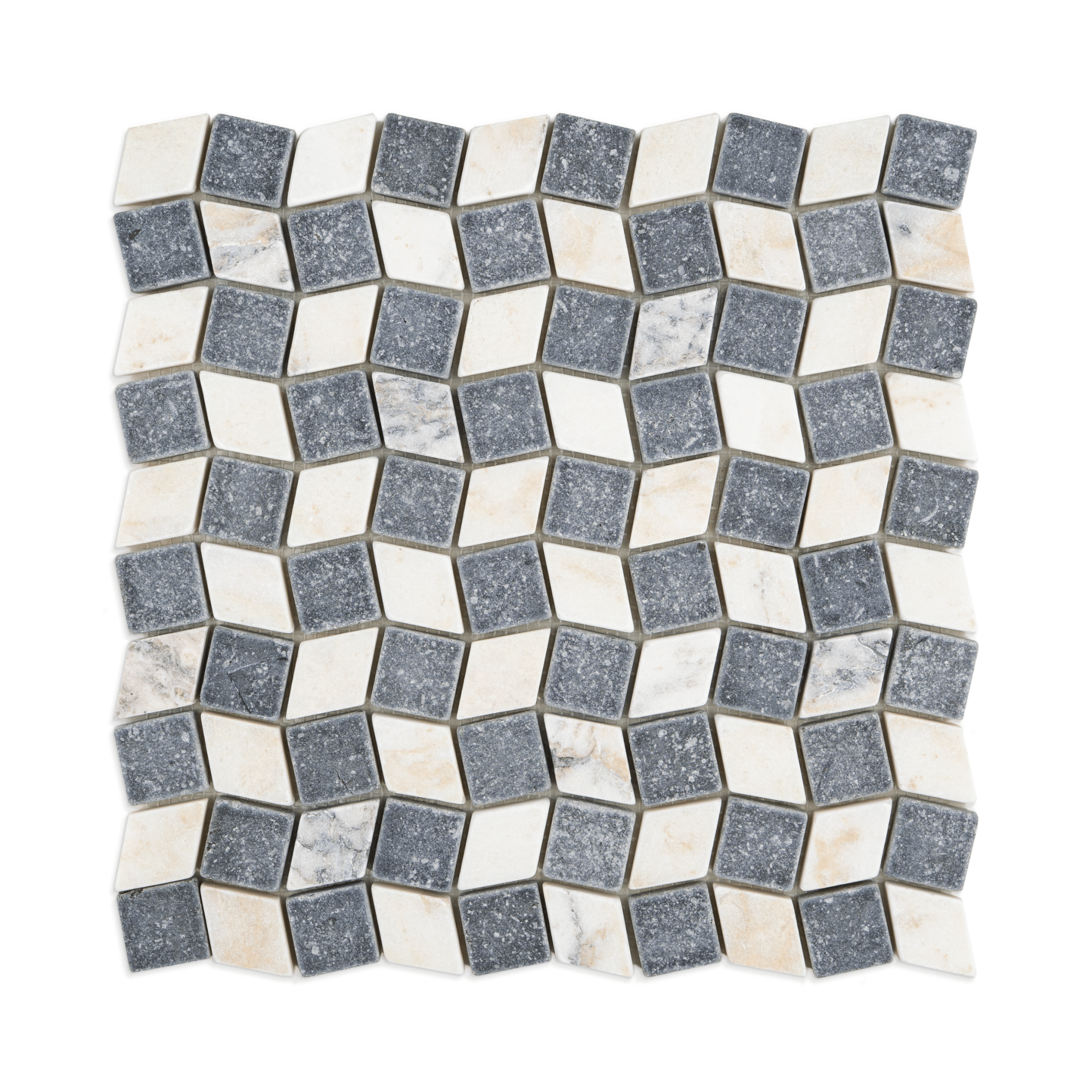 Dizzy Belgian Bluestone with Calacatta Viola Marble Tumbled Mosaic Tile - Cemento Collection