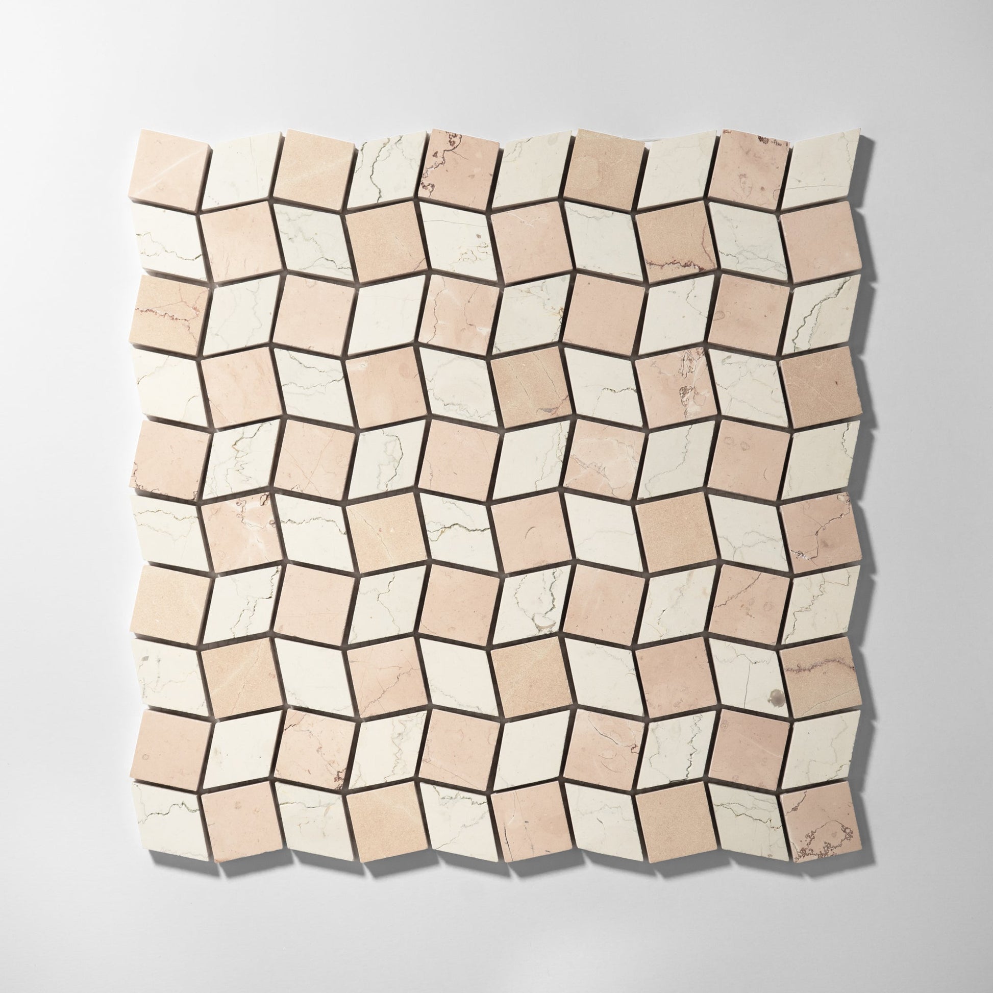 Dizzy Bianco Perlino with Rosso Perlino Marble Honed Mosaic Tile