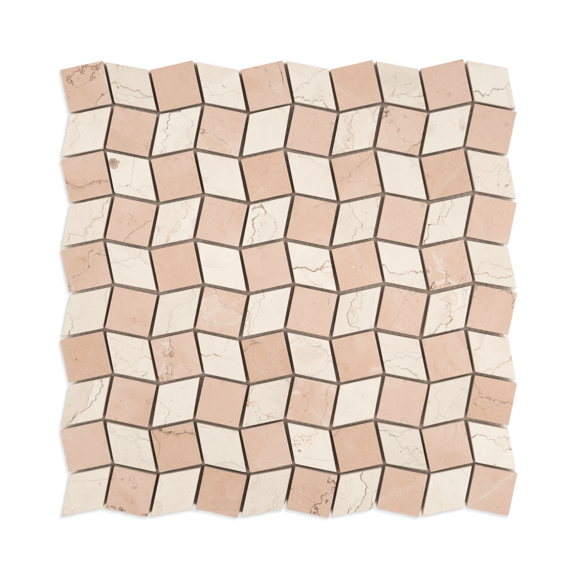 Dizzy Bianco Perlino with Rosso Perlino Marble Honed Mosaic Tile - Cemento Collection