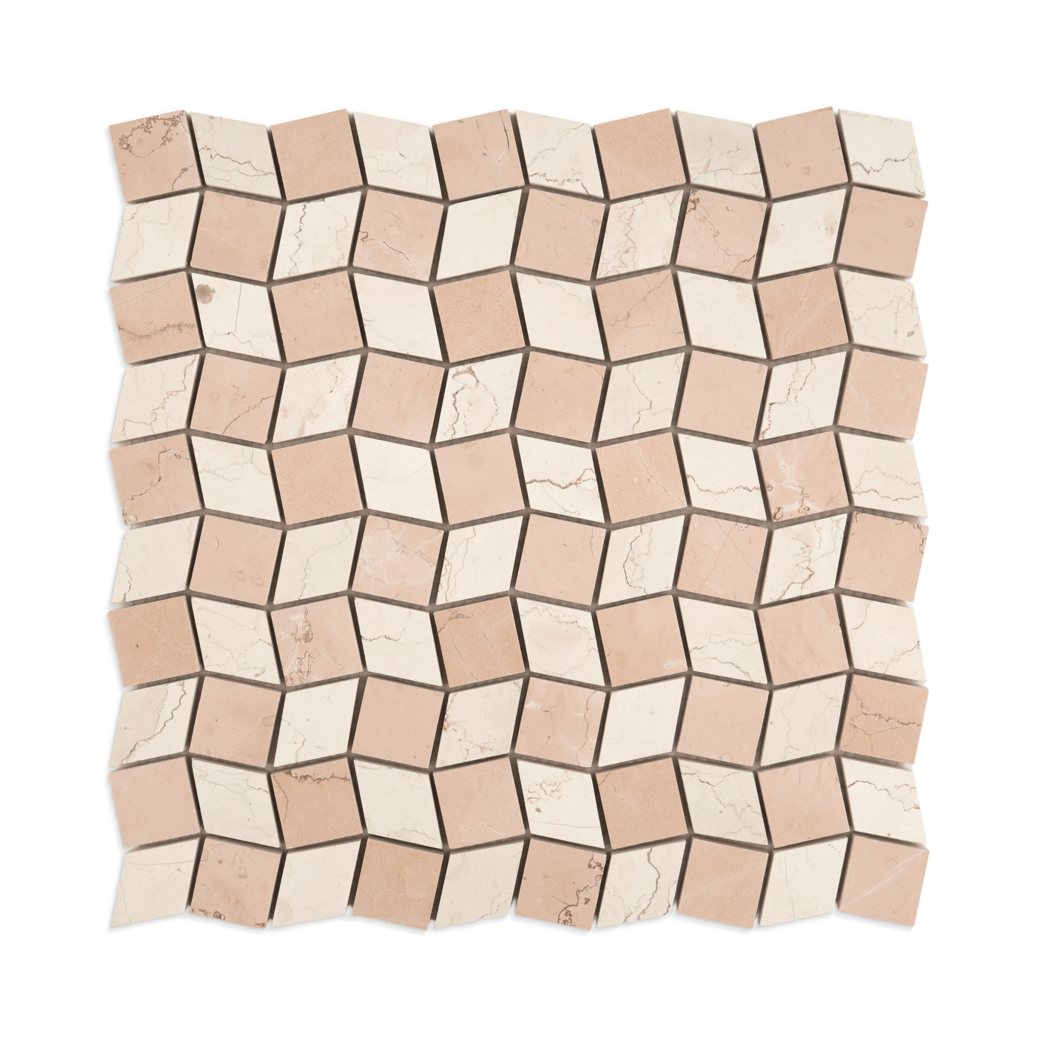 Dizzy Bianco Perlino with Rosso Perlino Marble Honed Mosaic Tile - Cemento Collection