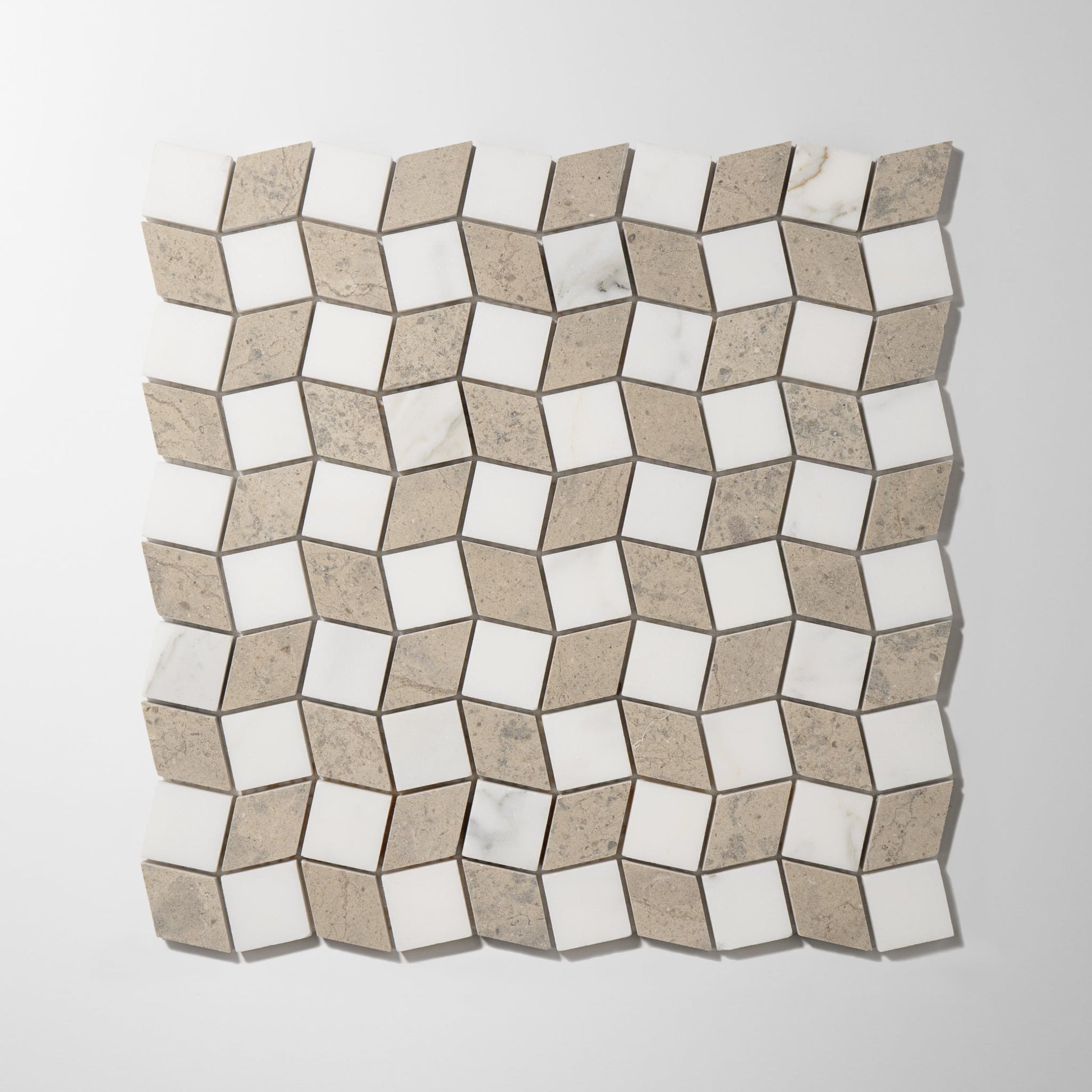Dizzy Calacatta Gold with Lagos Azul Marble Honed Mosaic Tile