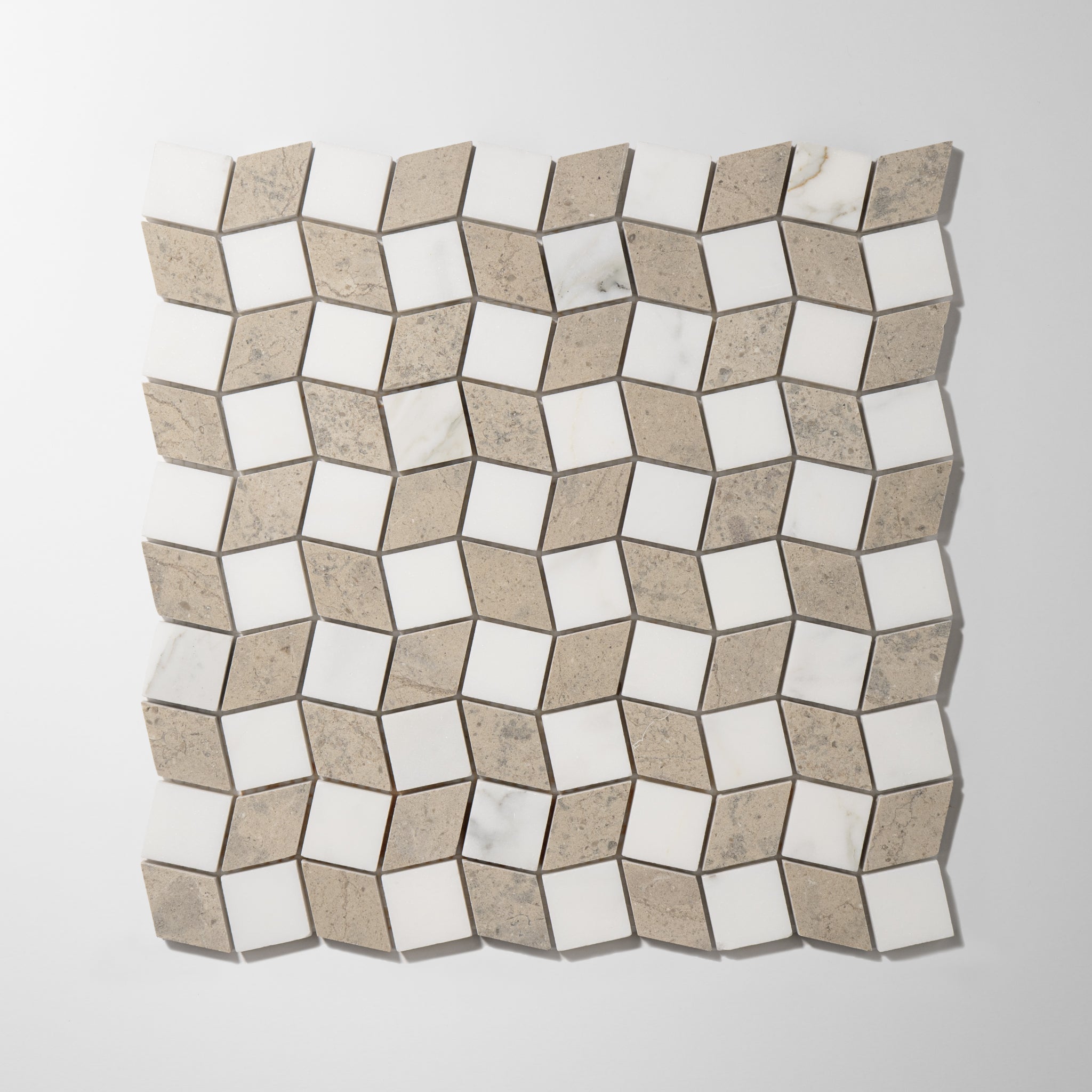 Dizzy Calacatta Gold with Lagos Azul Marble Honed Mosaic Tile