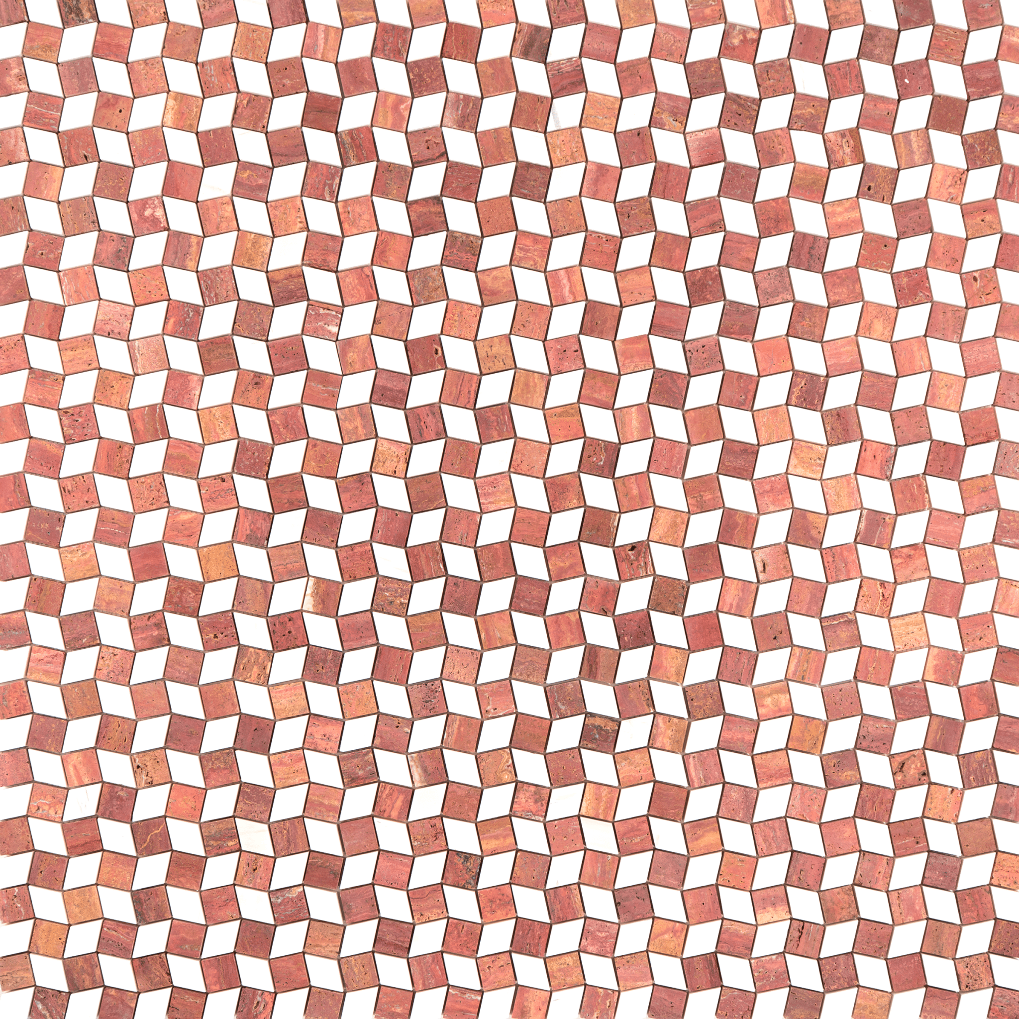 Dizzy Red Travertine with Dolomite Marble Honed Mosaic Tile - Cemento Collection