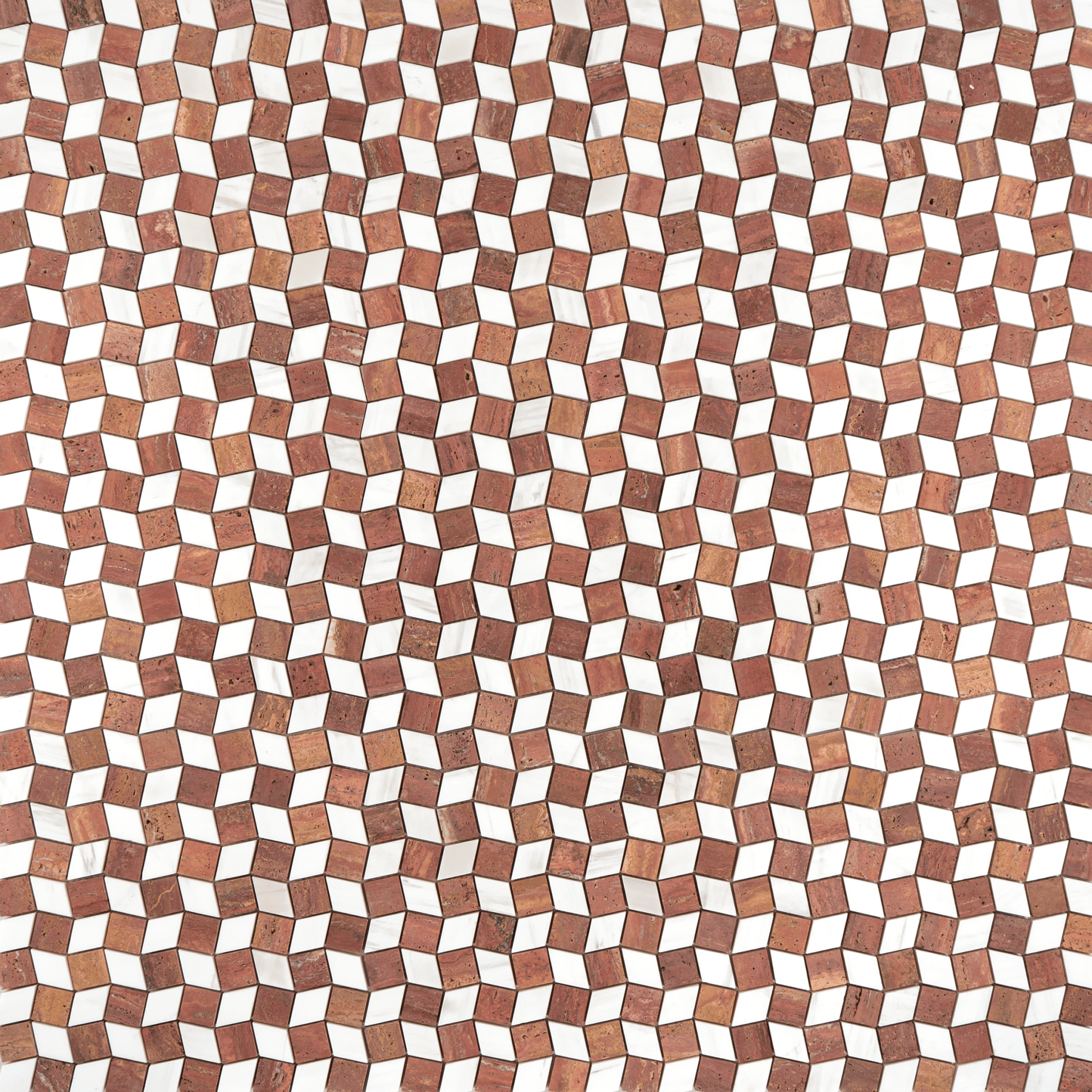 Dizzy Red Travertine with Dolomite Marble Honed Mosaic Tile - Cemento Collection