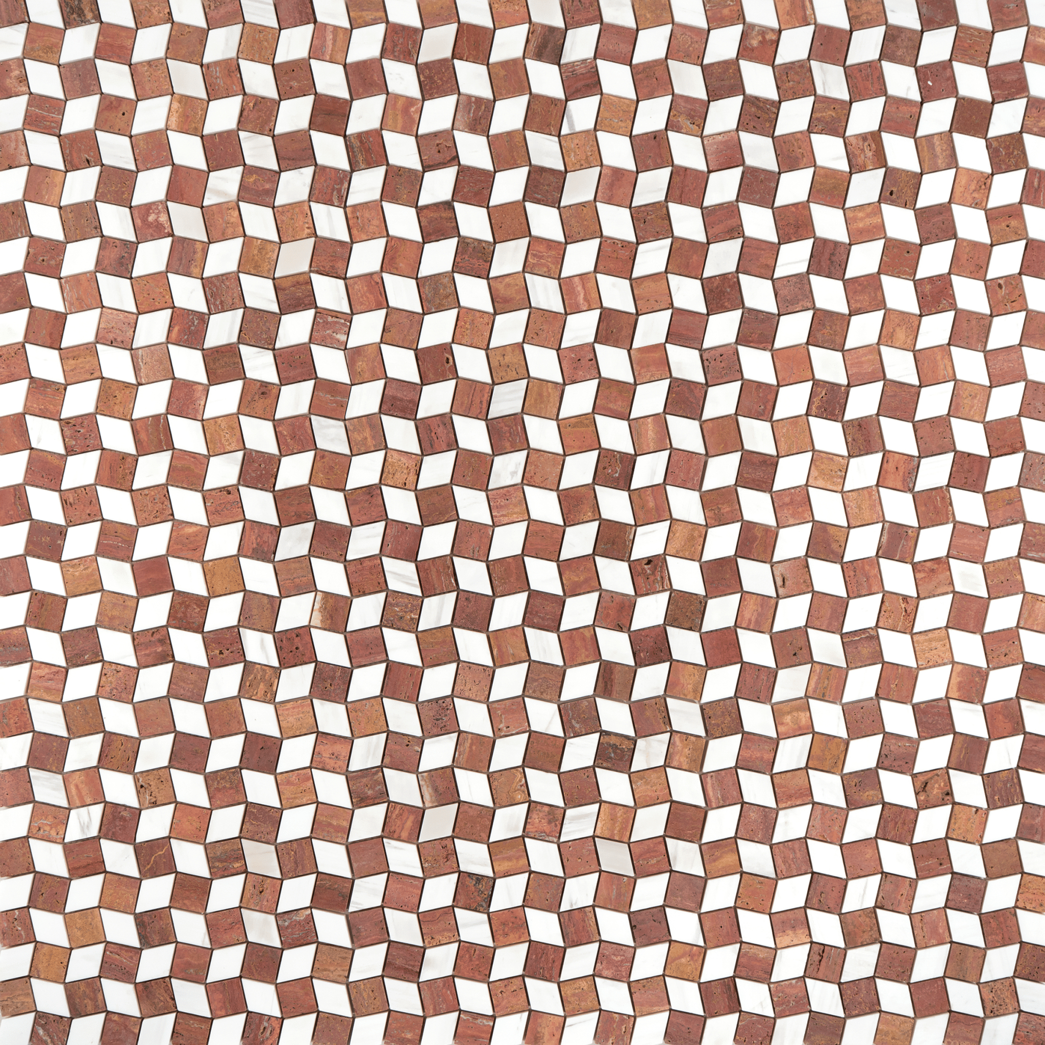 Dizzy Red Travertine with Dolomite Marble Honed Mosaic Tile - Cemento Collection