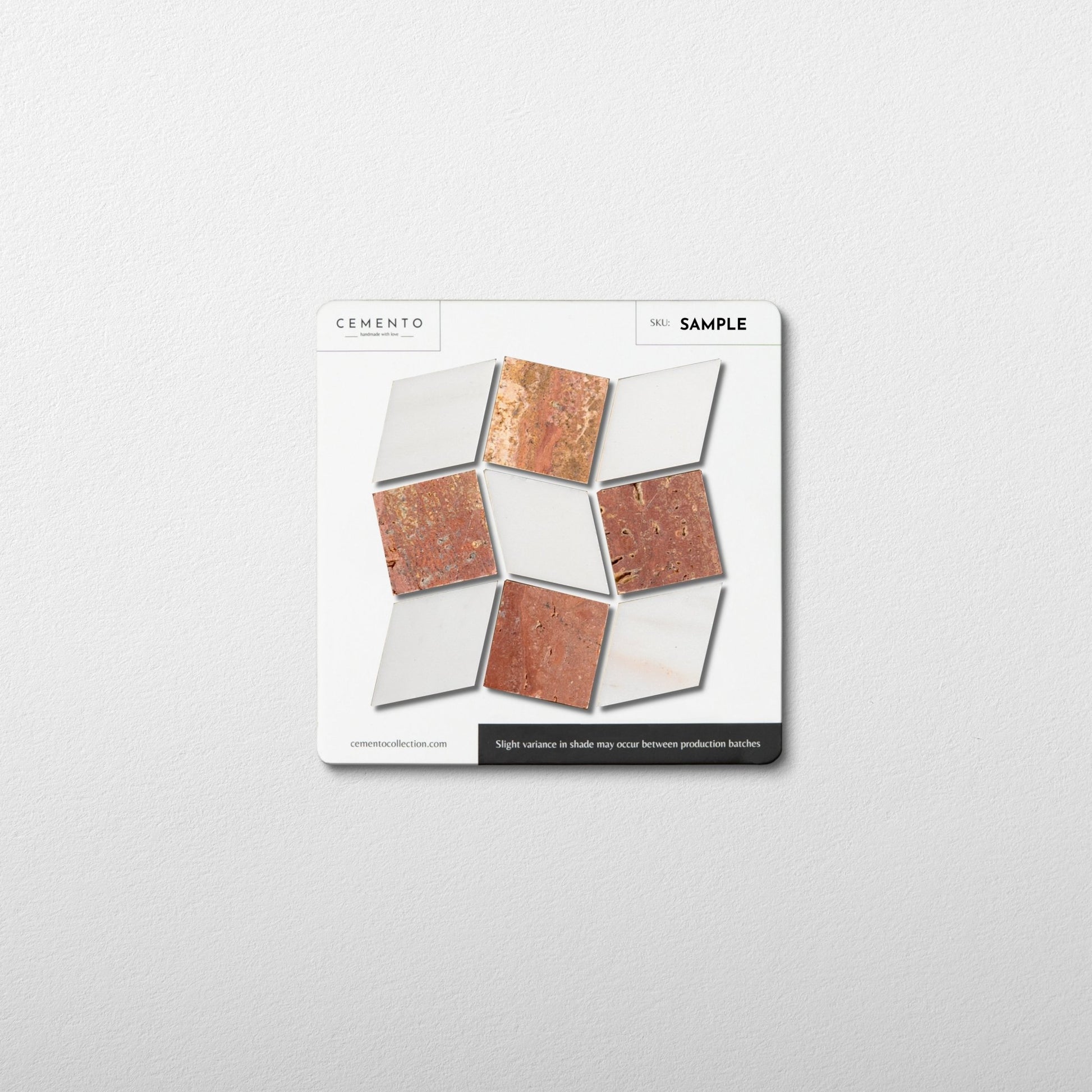Dizzy Red Travertine with Dolomite Marble Honed Mosaic Tile sample