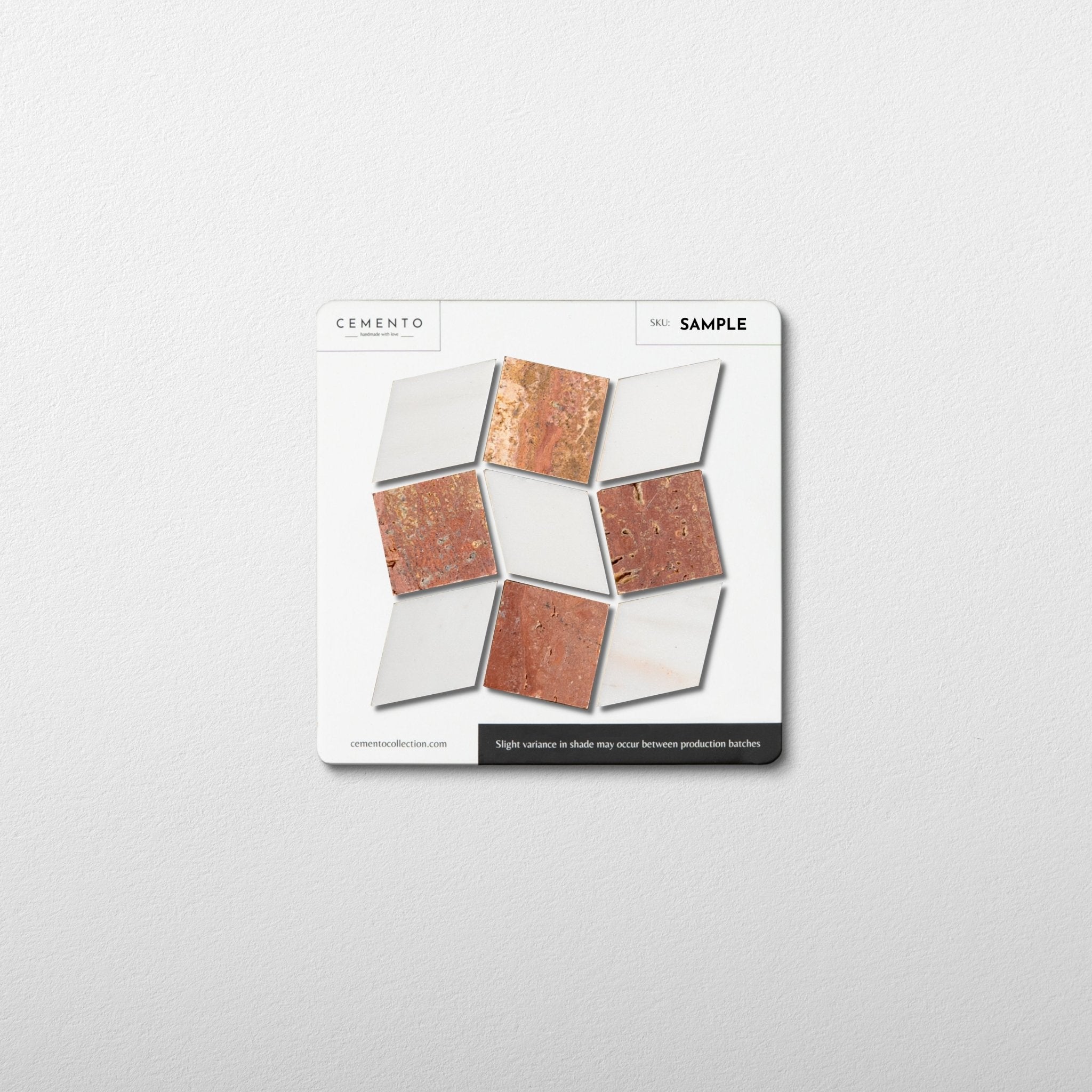 Dizzy Red Travertine with Dolomite Marble Honed Mosaic Tile sample