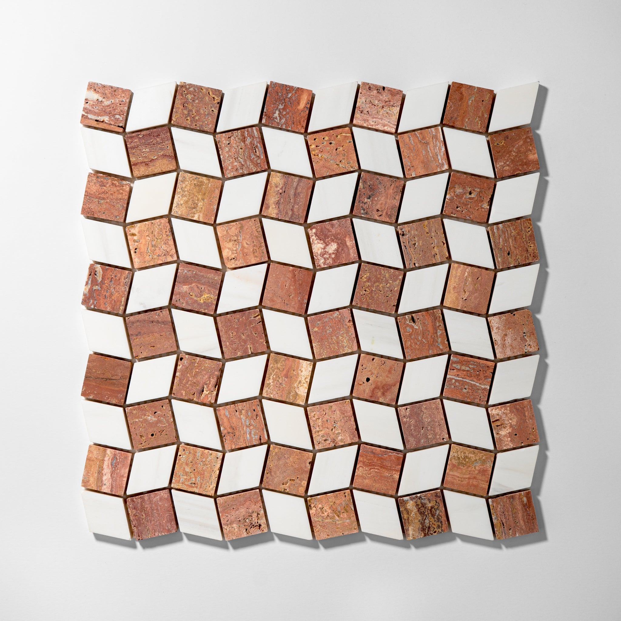 Dizzy Red Travertine with Dolomite Marble Honed Mosaic Tile