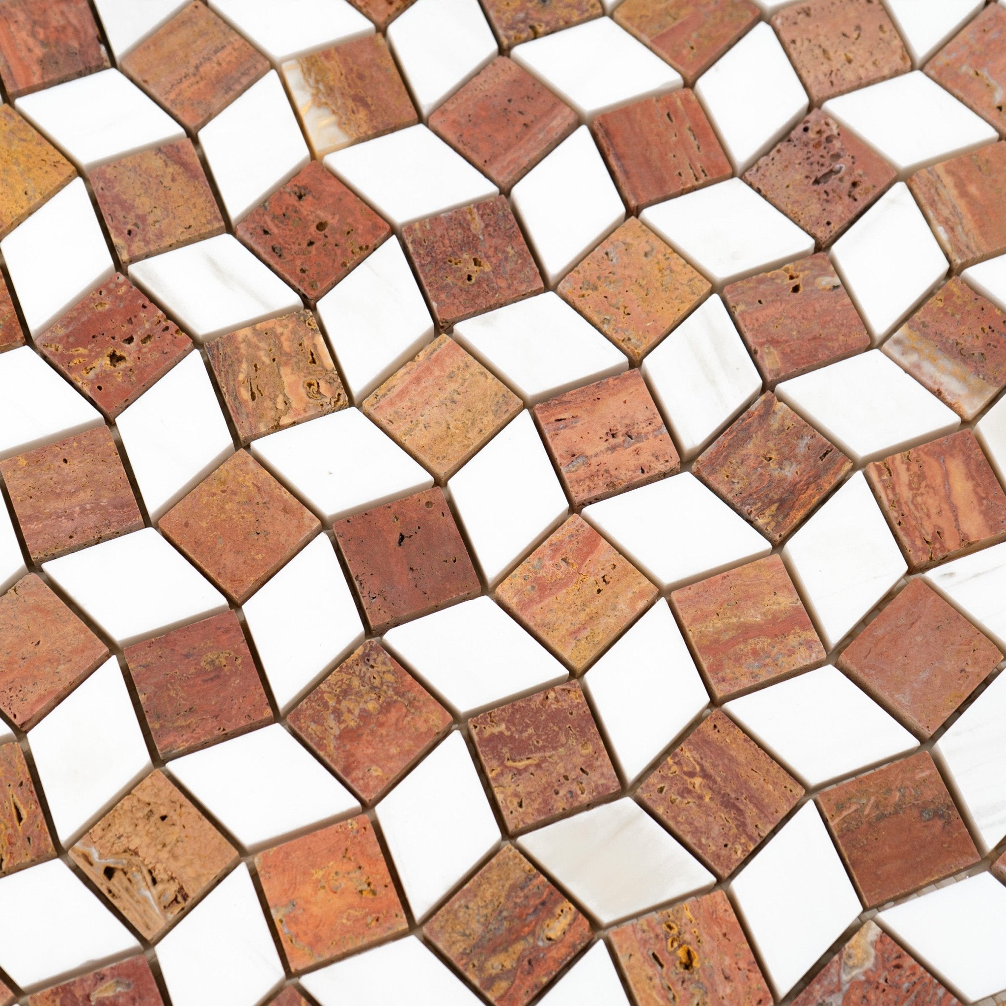 Dizzy Red Travertine with Dolomite Marble Honed Mosaic Tile - Cemento Collection