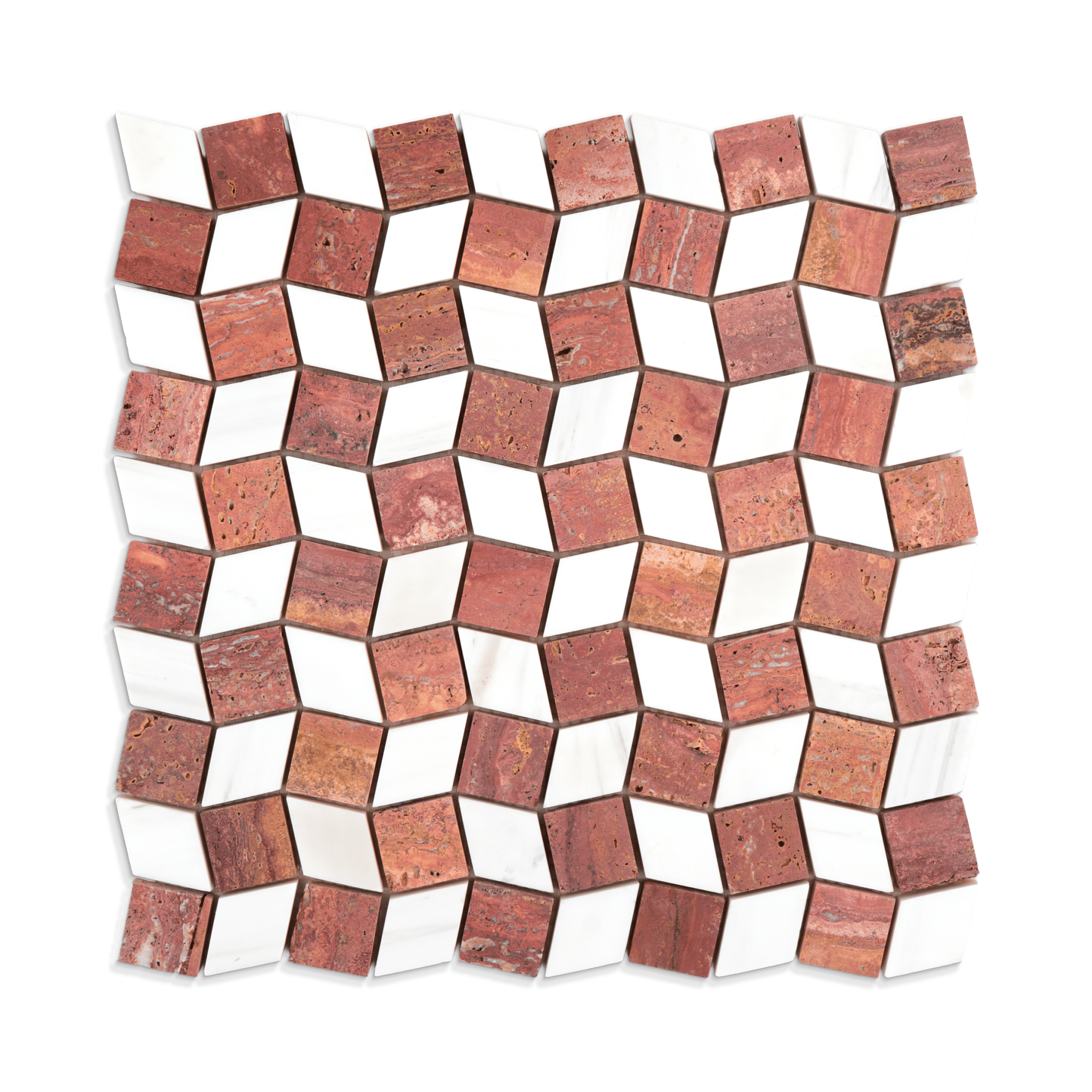 Dizzy Red Travertine with Dolomite Marble Honed Mosaic Tile - Cemento Collection