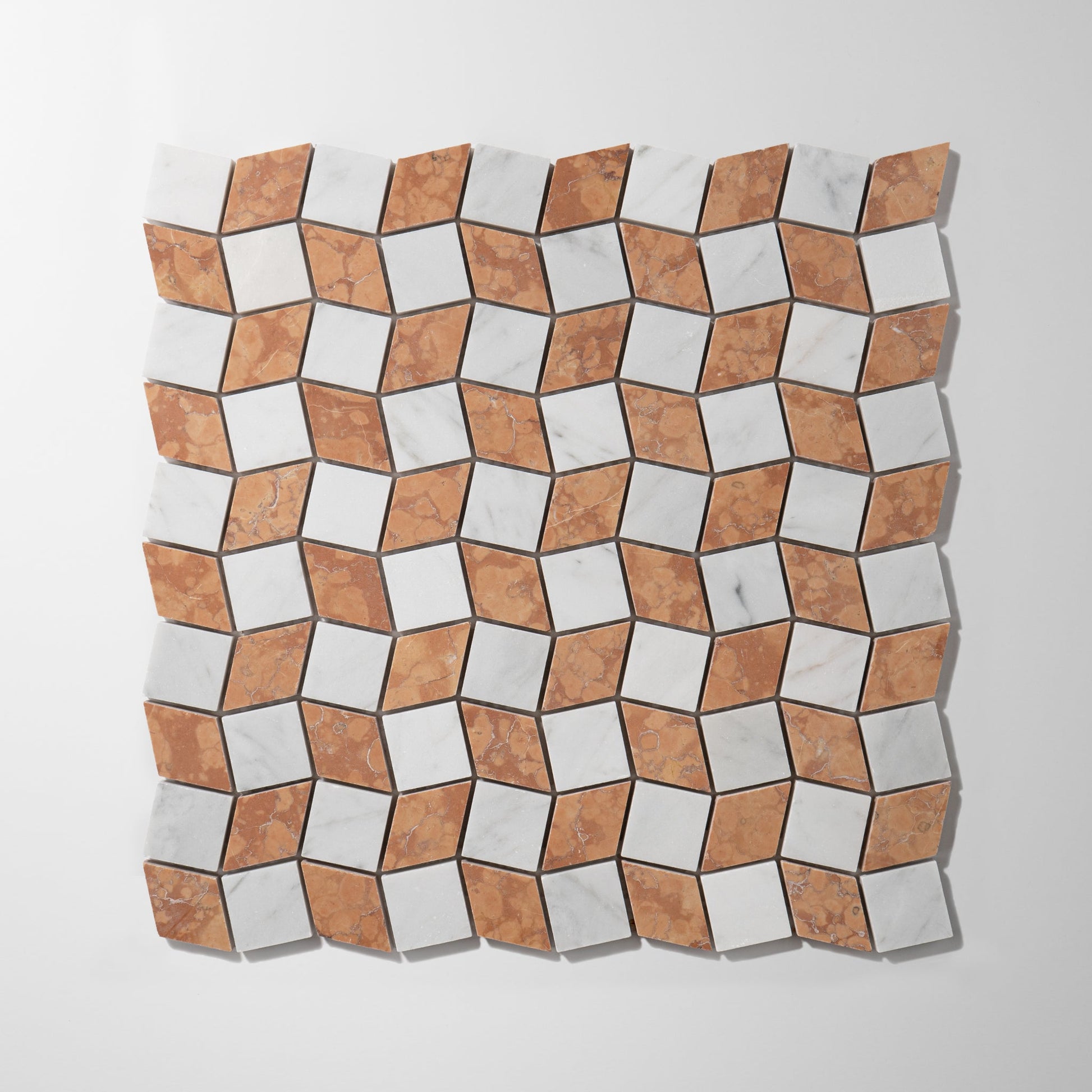 Dizzy Rosso Verona with Carrara Marble Honed Mosaic Tile