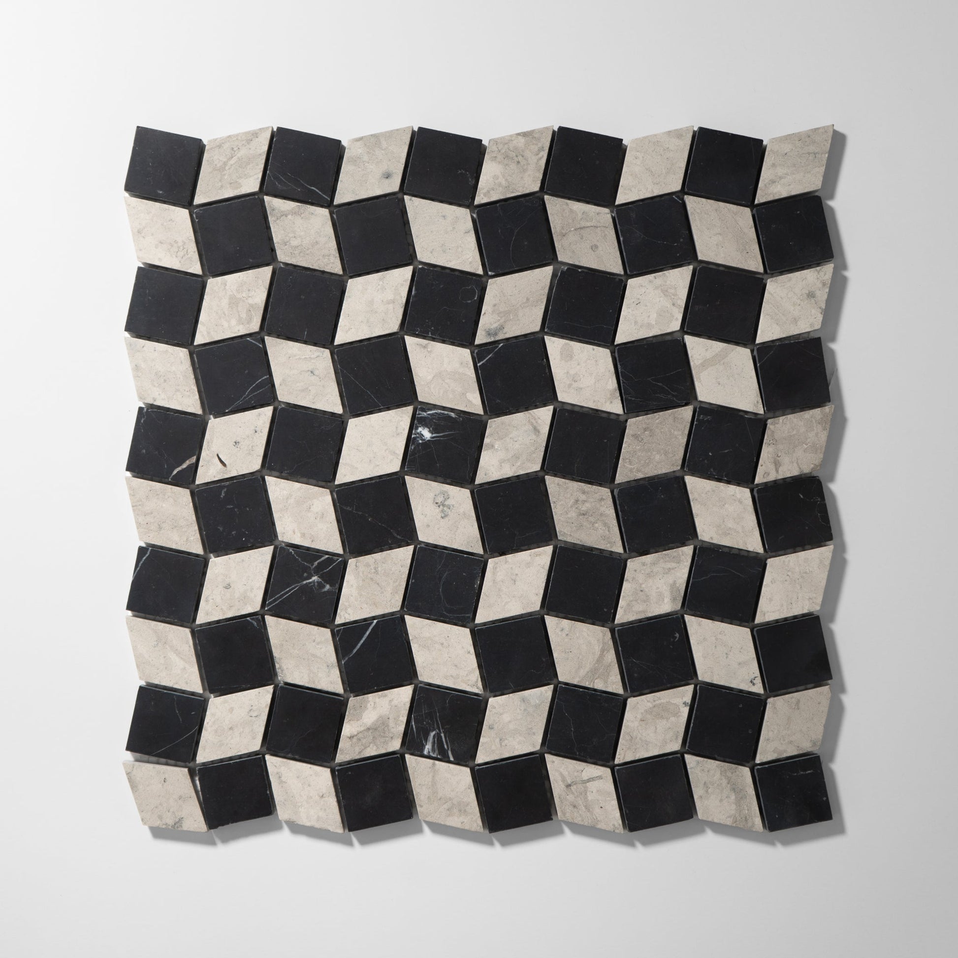 Dizzy Tala Grey with Nero Marquina Marble Honed Mosaic Tile