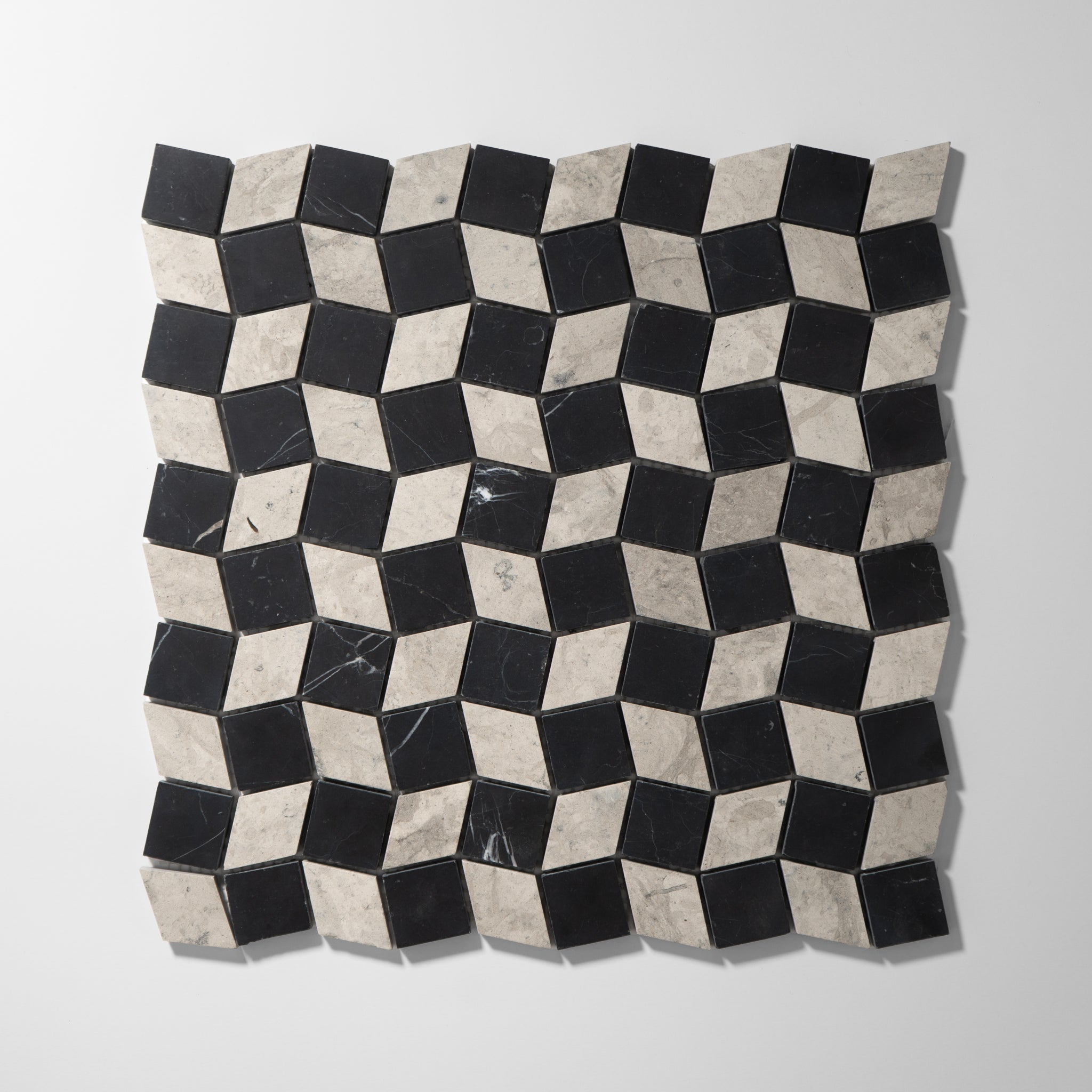 Dizzy Tala Grey with Nero Marquina Marble Honed Mosaic Tile