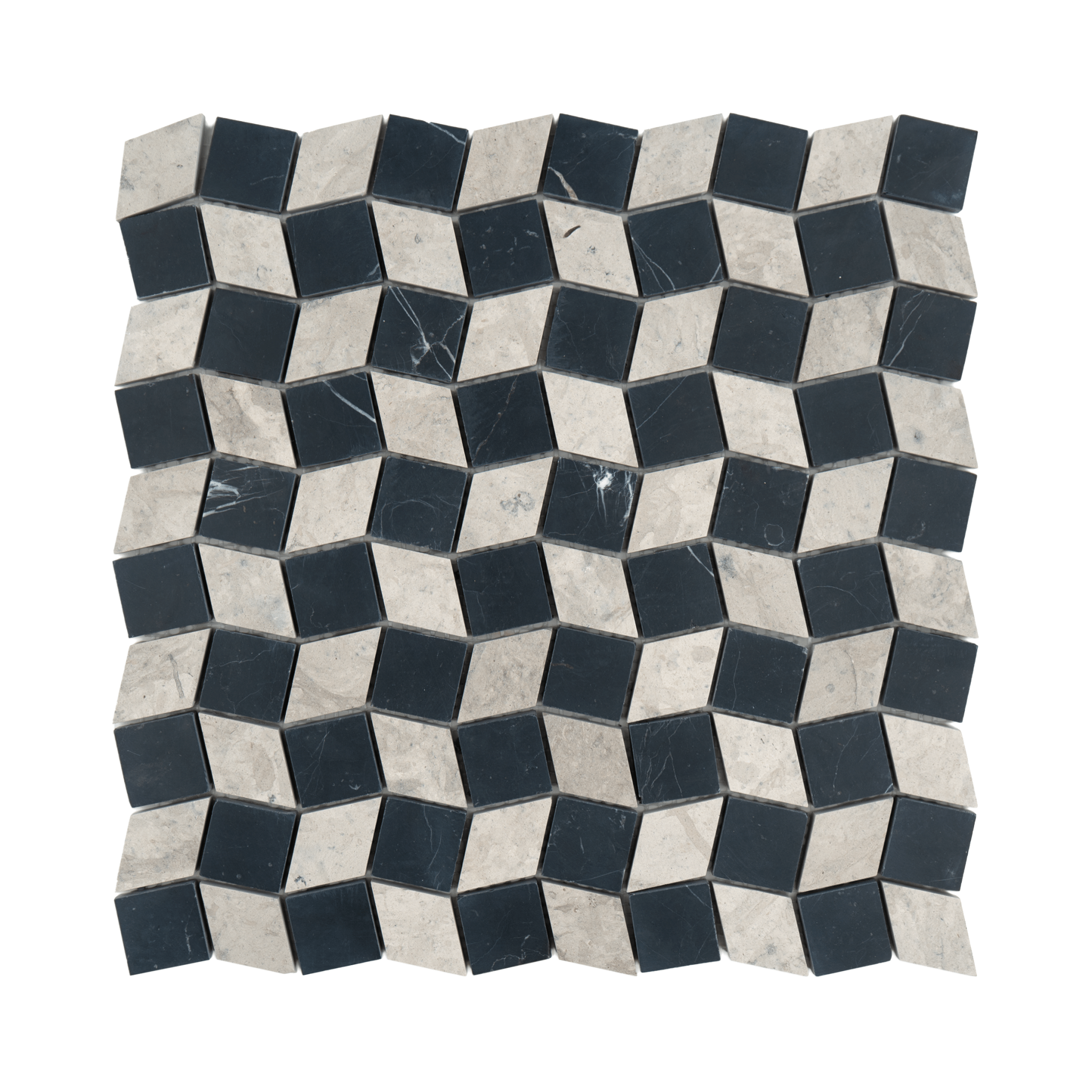 Dizzy Tala Grey with Nero Marquina Marble Honed Mosaic Tile - Cemento Collection