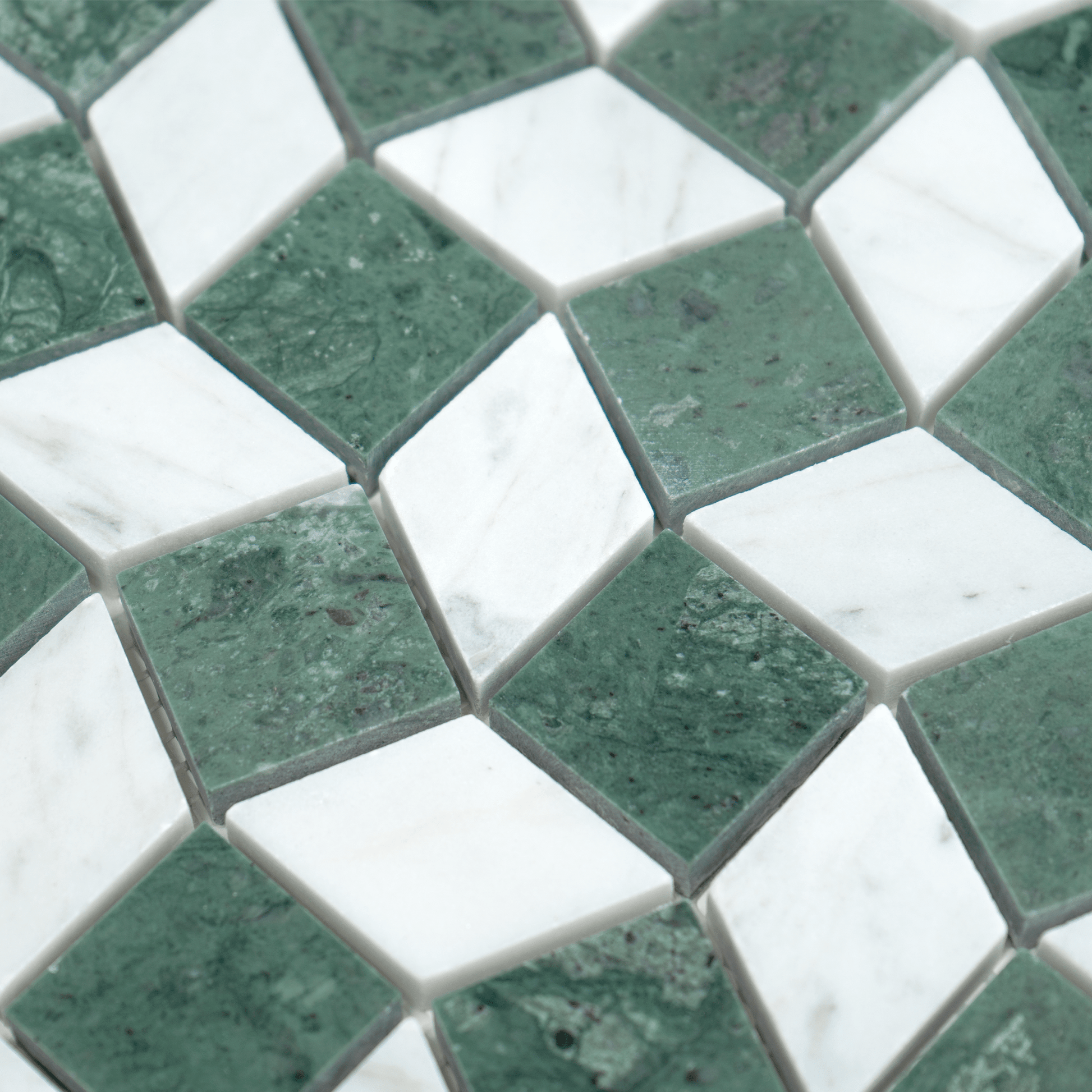 Dizzy Verde Alpi with Carrara Marble Honed Mosaic Tile - Cemento Collection