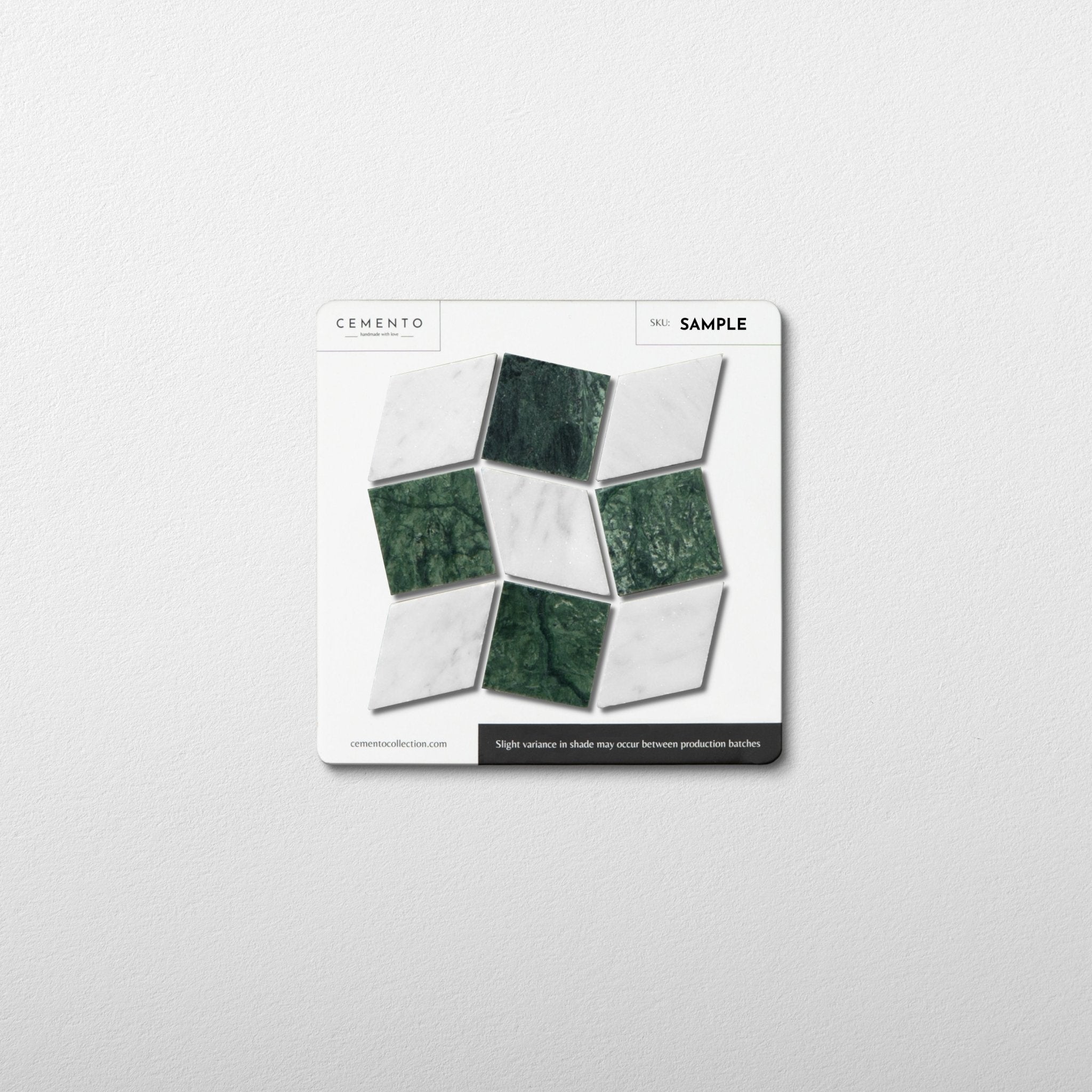 Dizzy Verde Alpi with Carrara Marble Honed Mosaic Tile sample