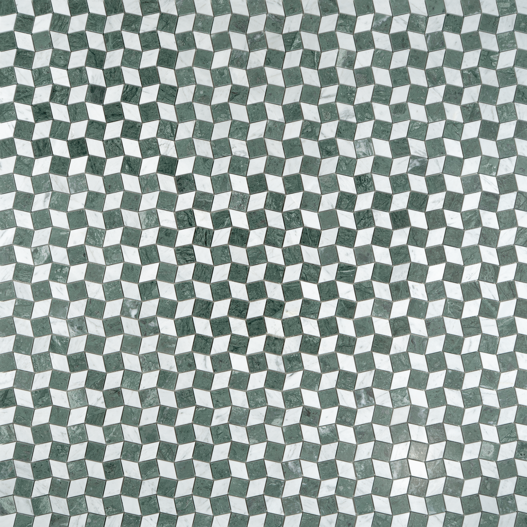 Dizzy Verde Alpi with Carrara Marble Honed Mosaic Tile - Cemento Collection