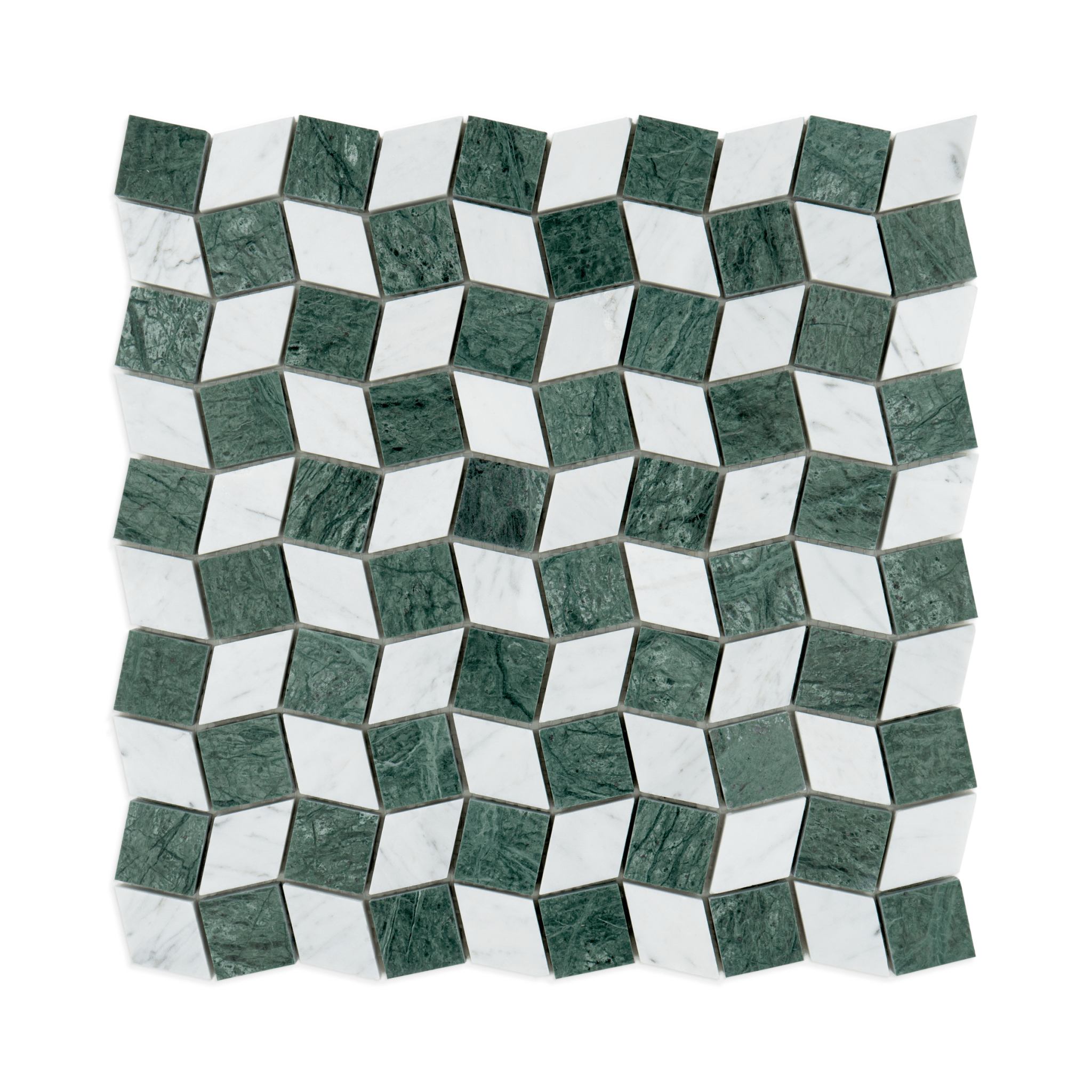 Dizzy Verde Alpi with Carrara Marble Honed Mosaic Tile - Cemento Collection