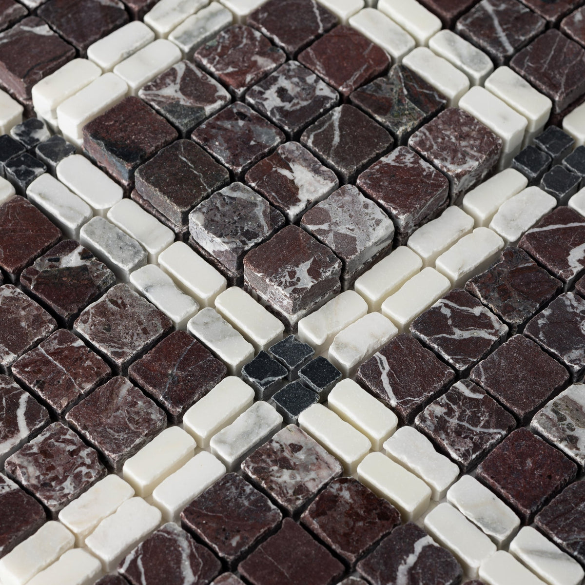 Elena-I | Patina Marble Mosaic Tile (Rosso Levanto, Arabescato Corchia, Nero Dorato) - Cemento Collection