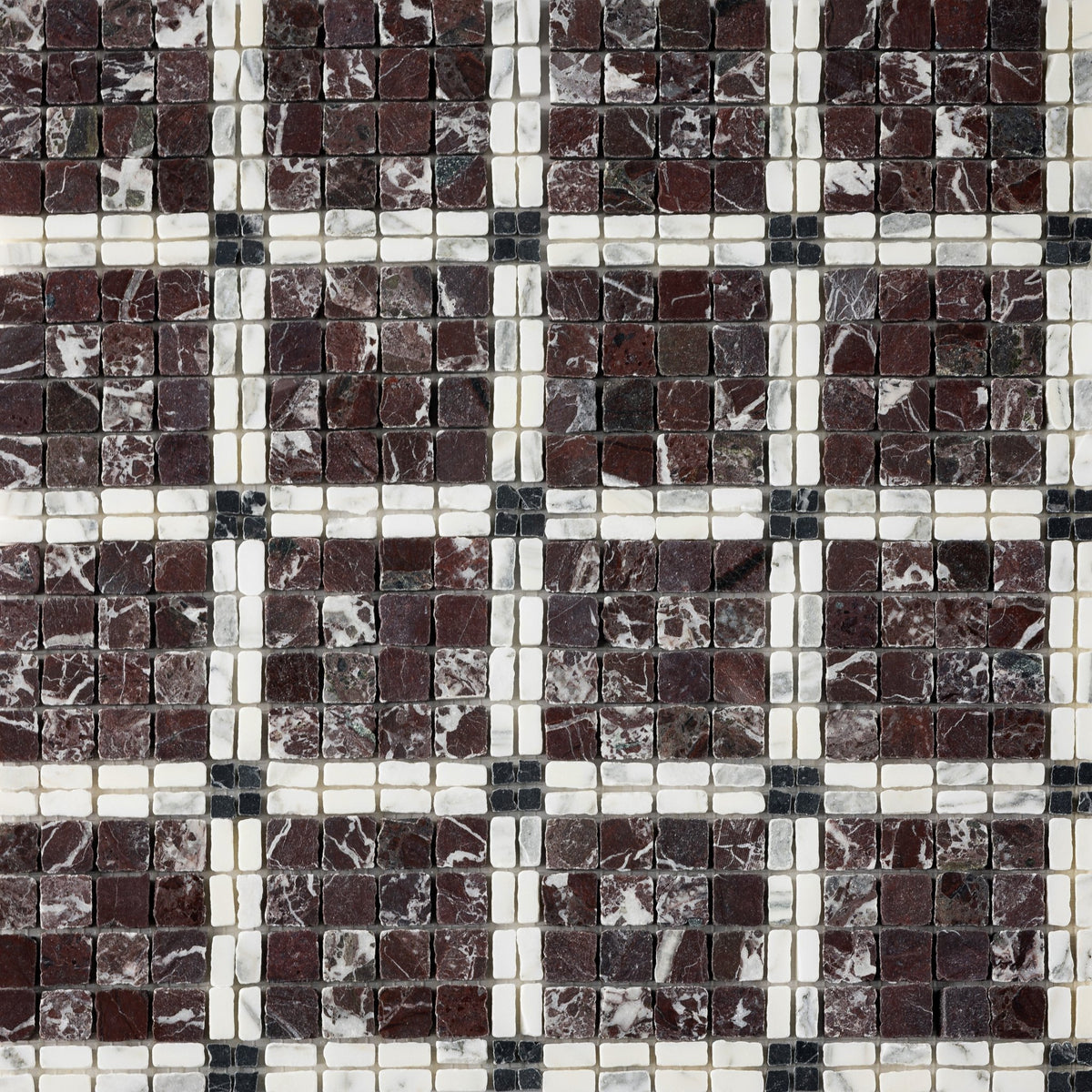 Elena-I | Patina Marble Mosaic Tile (Rosso Levanto, Arabescato Corchia, Nero Dorato) - Cemento Collection