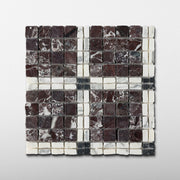 Elena-I | Patina Marble Mosaic Tile (Rosso Levanto, Arabescato Corchia, Nero Dorato) - Cemento Collection