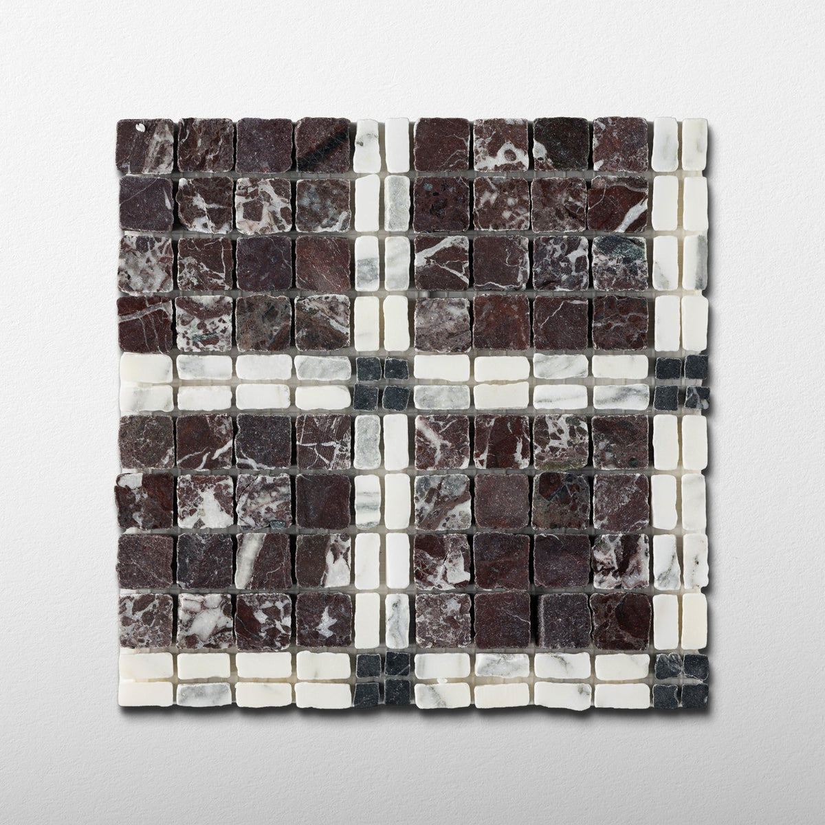 Elena-I | Patina Marble Mosaic Tile (Rosso Levanto, Arabescato Corchia, Nero Dorato) - Cemento Collection