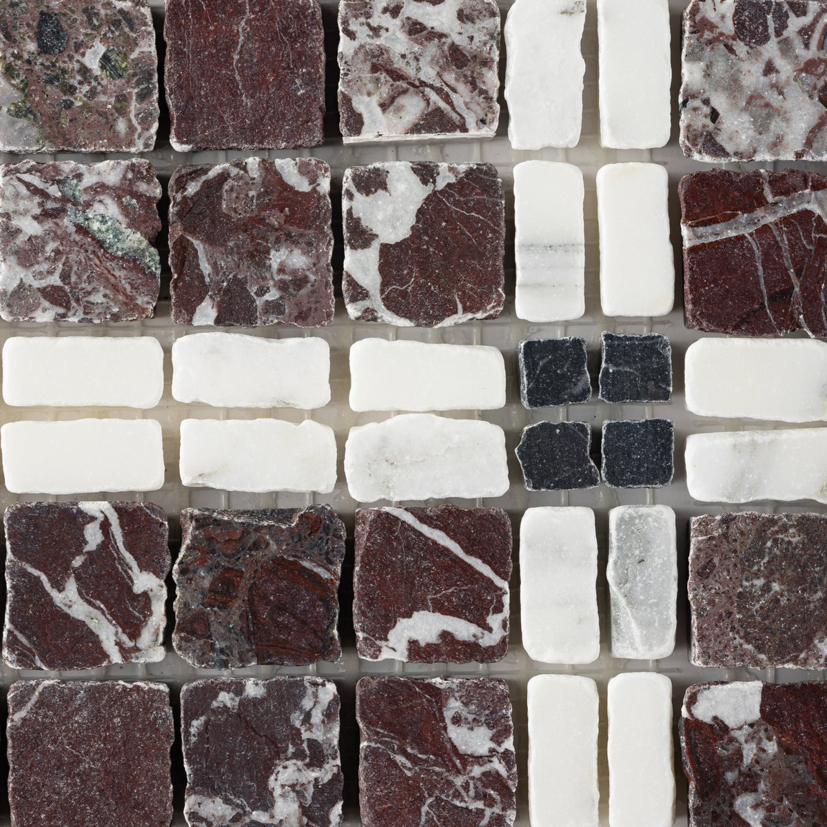 Elena-I | Patina Marble Mosaic Tile (Rosso Levanto, Arabescato Corchia, Nero Dorato) - Cemento Collection