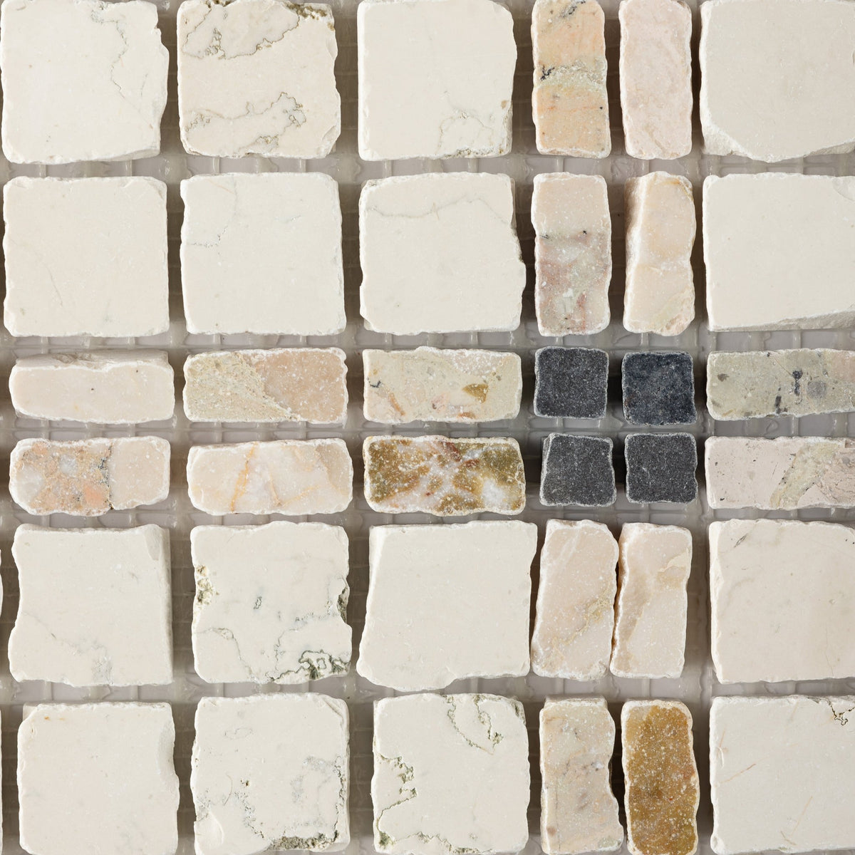 Elena-II | Patina Marble Mosaic Tile (Tala beige, Botticelli Breccia Rose, Bronze Fantasy) - Cemento Collection