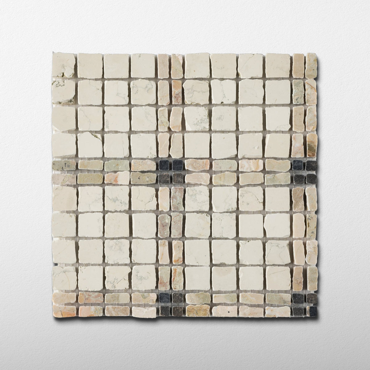 Elena-II | Patina Marble Mosaic Tile (Tala beige, Botticelli Breccia Rose, Bronze Fantasy) - Cemento Collection