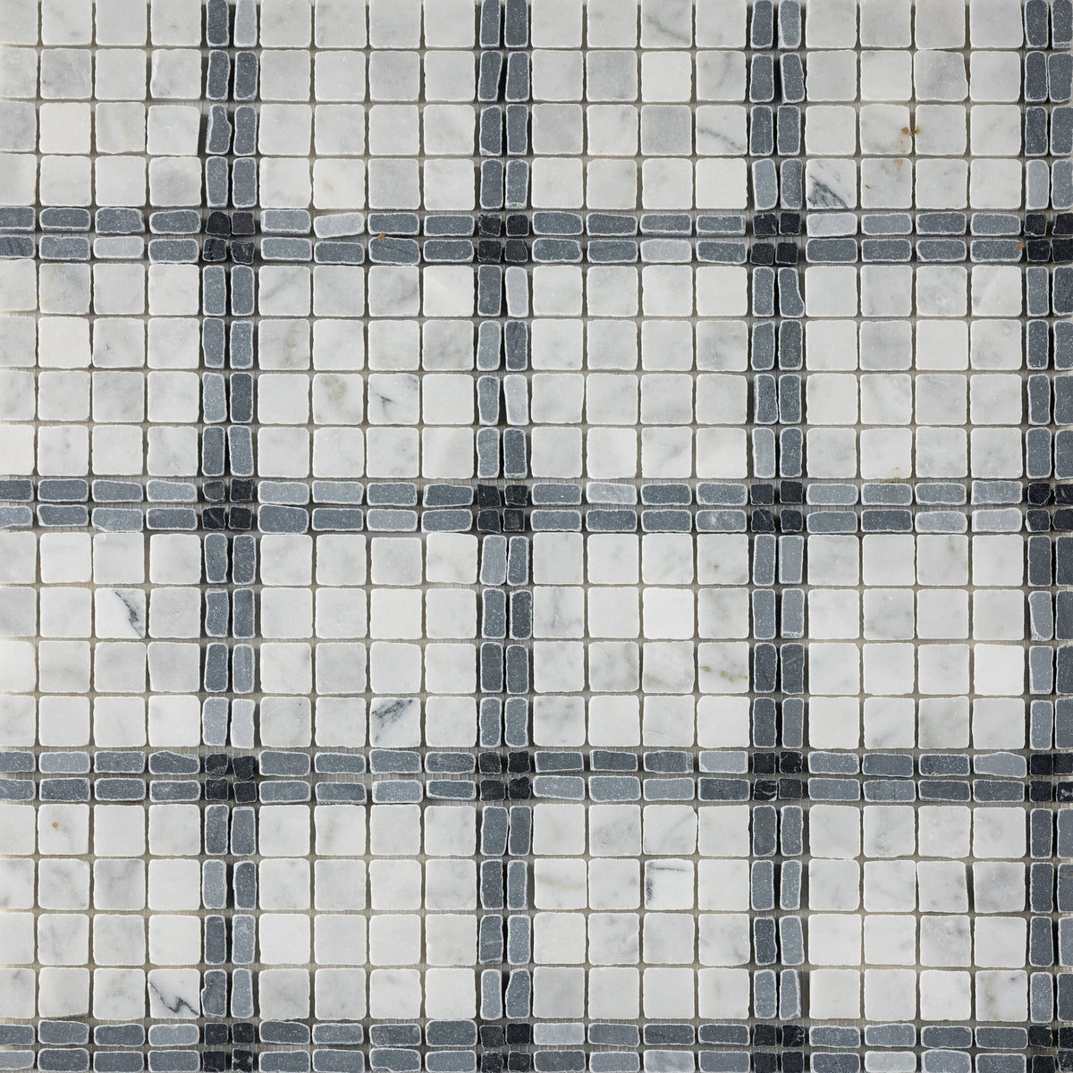 Elena-III | Patina Marble Mosaic Tile (Bianco Carrara, Bardiglio Scuro, Nero Marquina) - Cemento Collection
