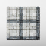 Elena-III | Patina Marble Mosaic Tile (Bianco Carrara, Bardiglio Scuro, Nero Marquina) - Cemento Collection
