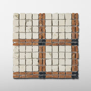 Elena-V | Patina Marble Mosaic Tile (Bianco Perlino, Rosso Verona, Nero Dorato) - Cemento Collection
