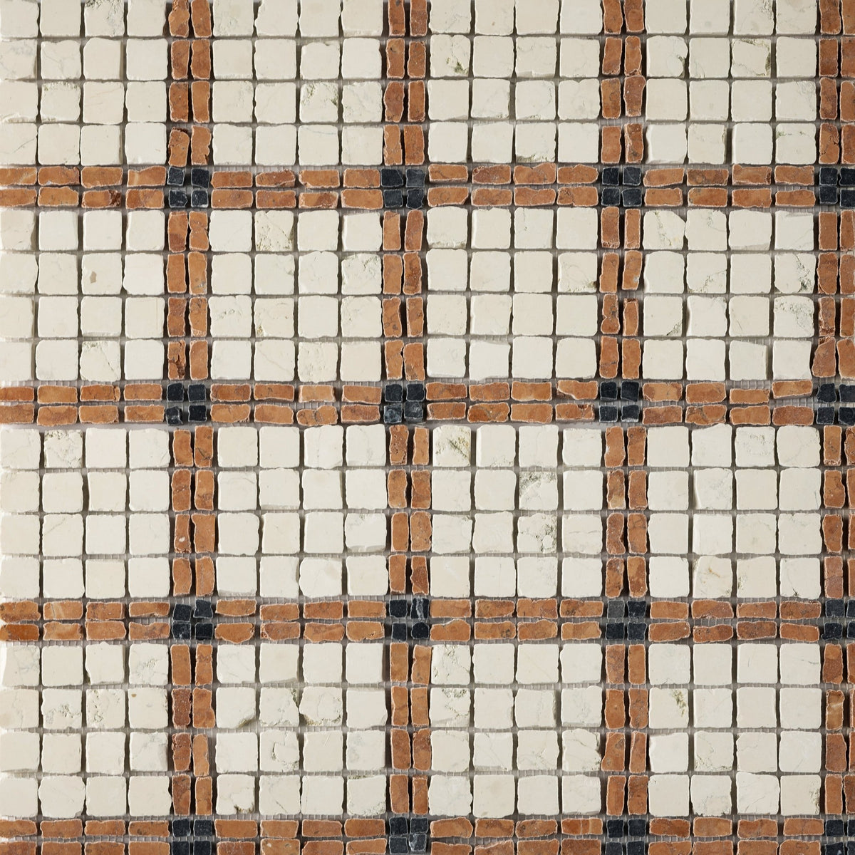 Elena-V | Patina Marble Mosaic Tile (Bianco Perlino, Rosso Verona, Nero Dorato) - Cemento Collection