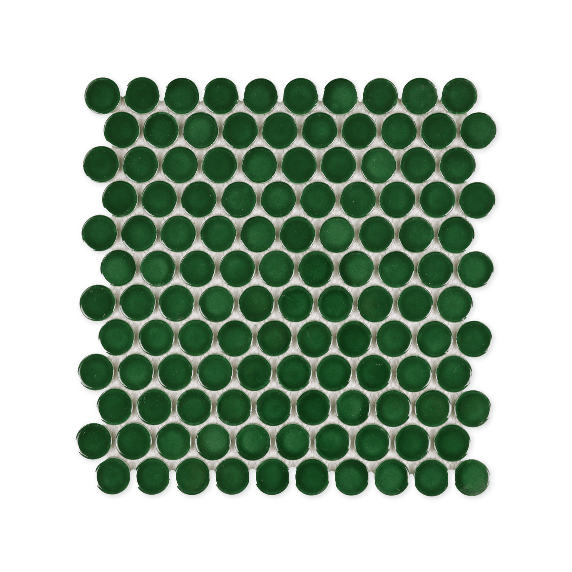 Emerald Green Glossy Jumbo Penny Round Mosaic Tile - Cemento Collection