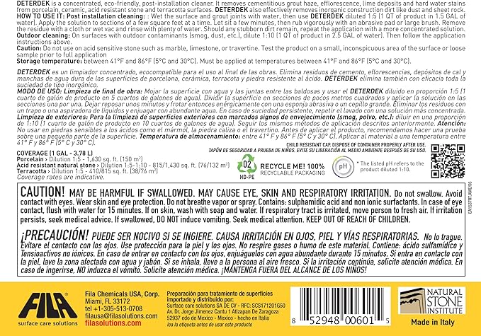 FILA Deterdek - Cementitious Grout Haze Remover - 1 Gal (1.615 sq.ft) - Cemento Collection