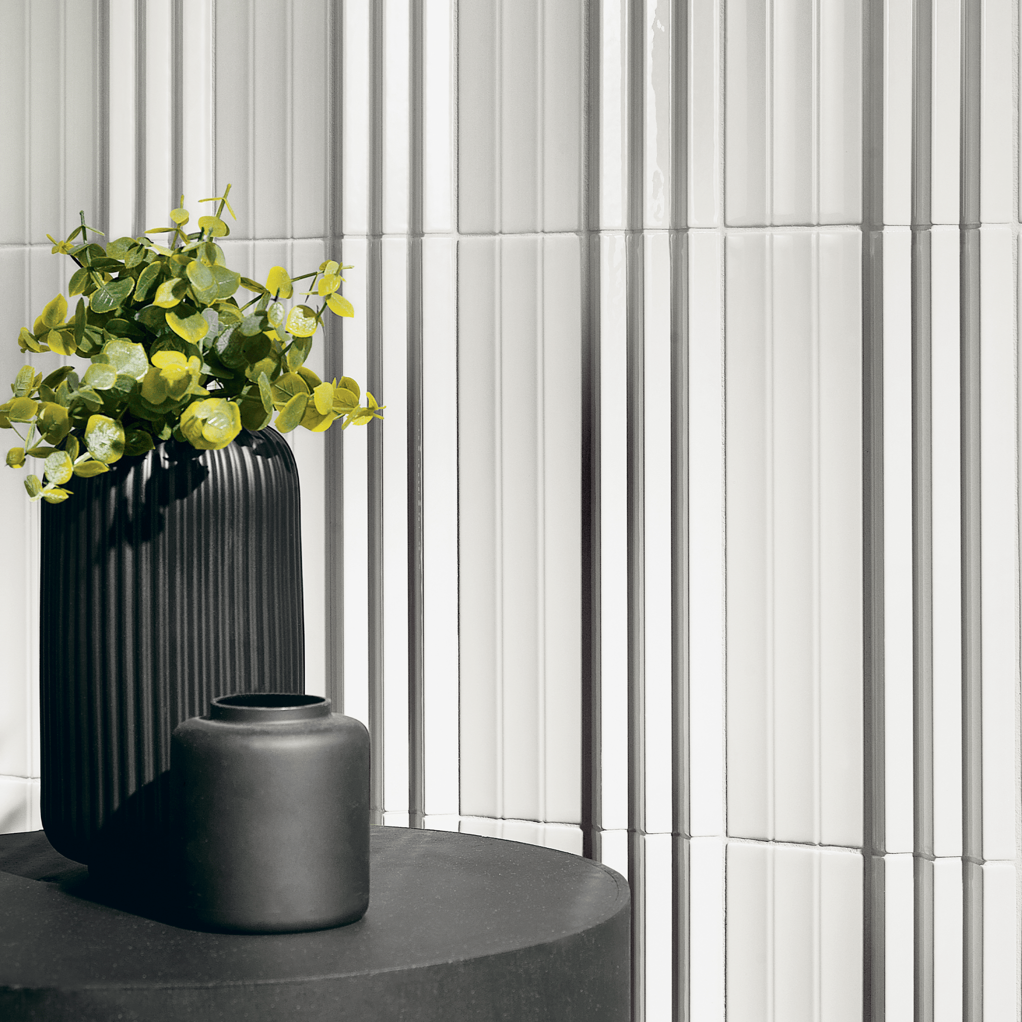Fluted Abaque Daisy White 3x12 Subway Tile - Cemento Collection