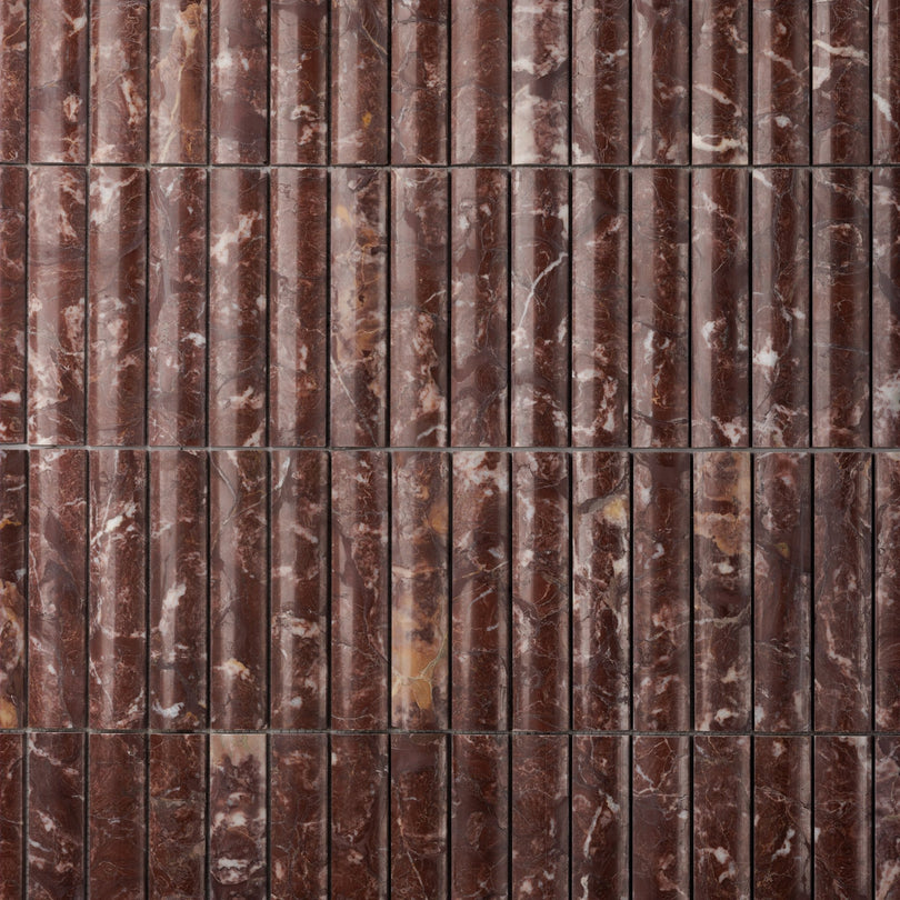 Fluted Red Ravel Marble Polished Mosaic Tile | Cemento Collection