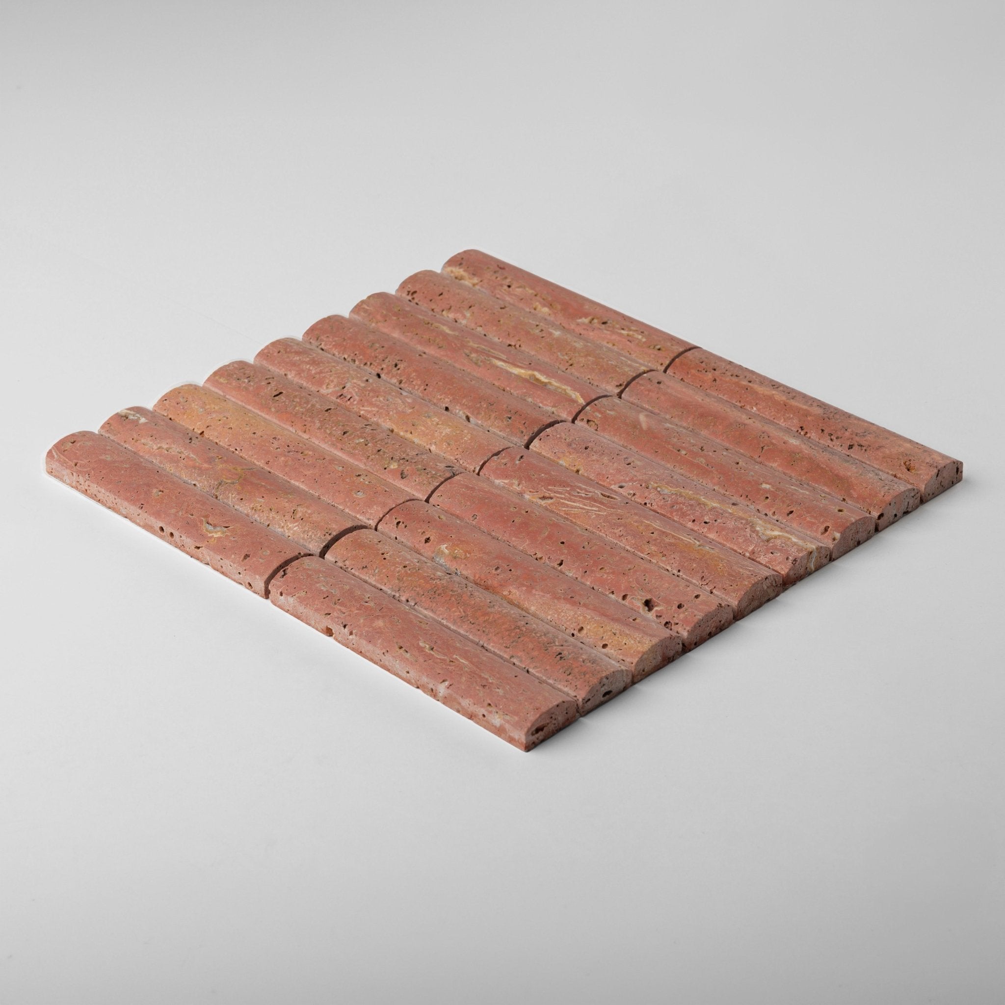 3D Fluted Red Travertine Honed Mosaic Tile