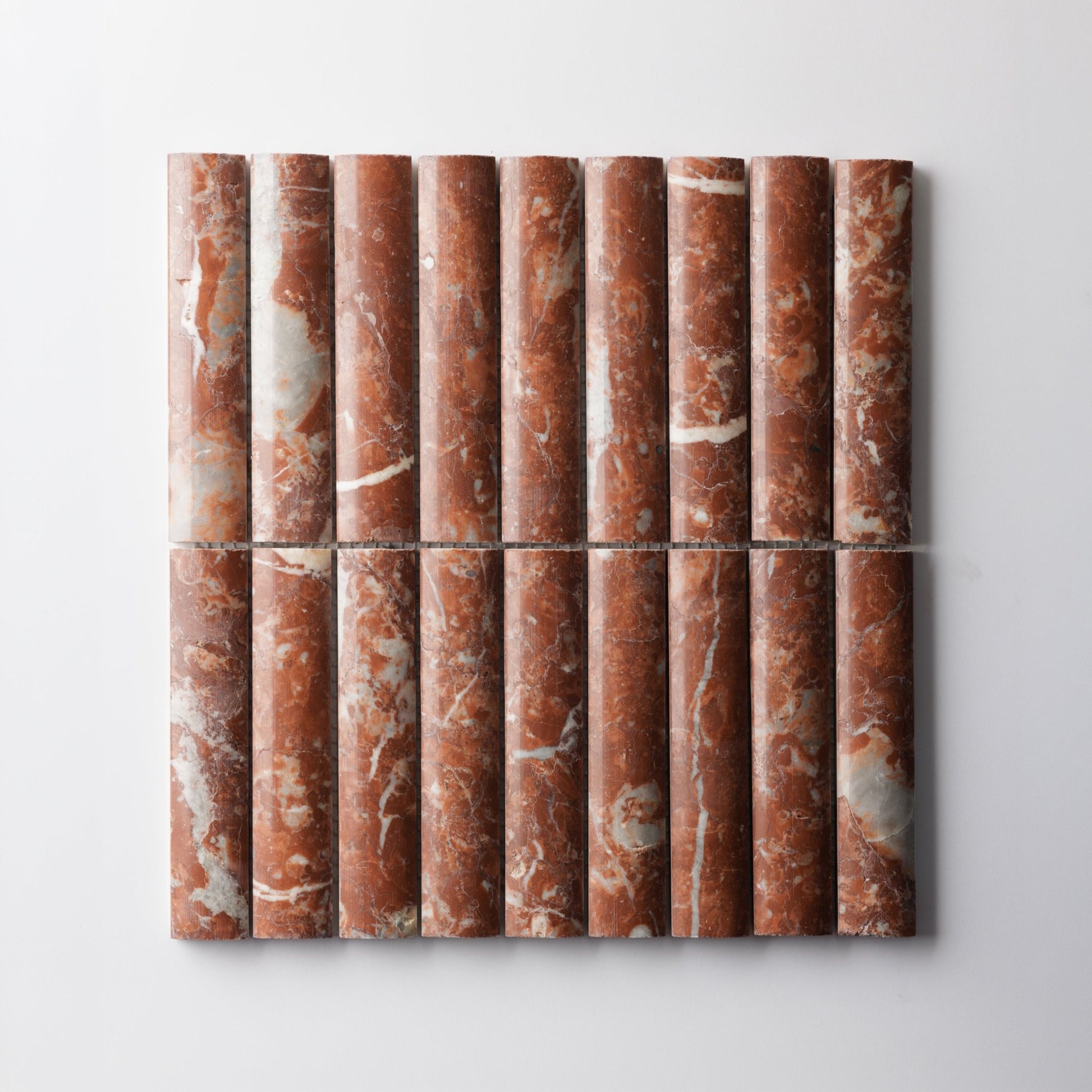 Fluted Rojo Alicante Marble Polished Mosaic Tile