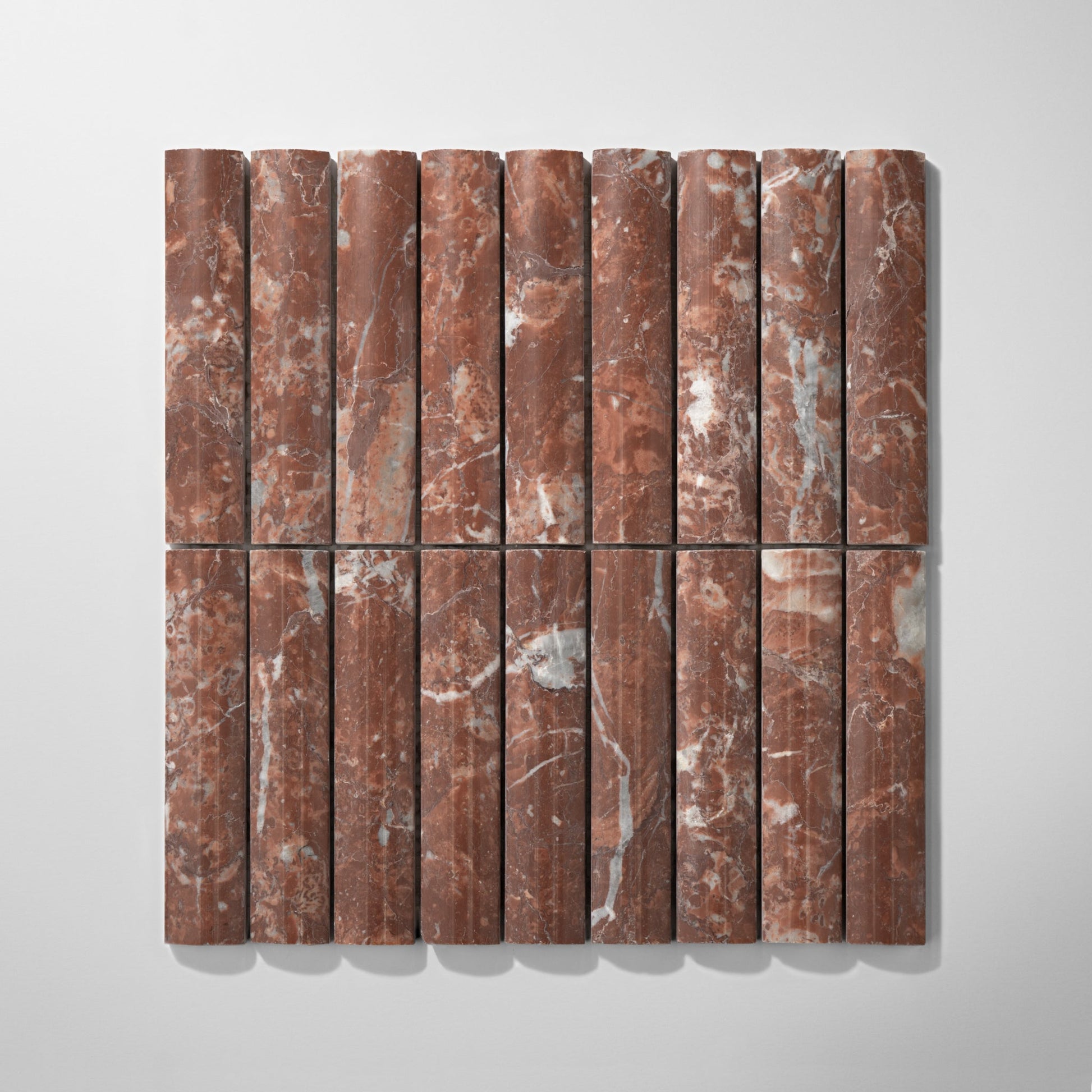 Fluted Rojo Alicante Marble Polished Mosaic Tile
