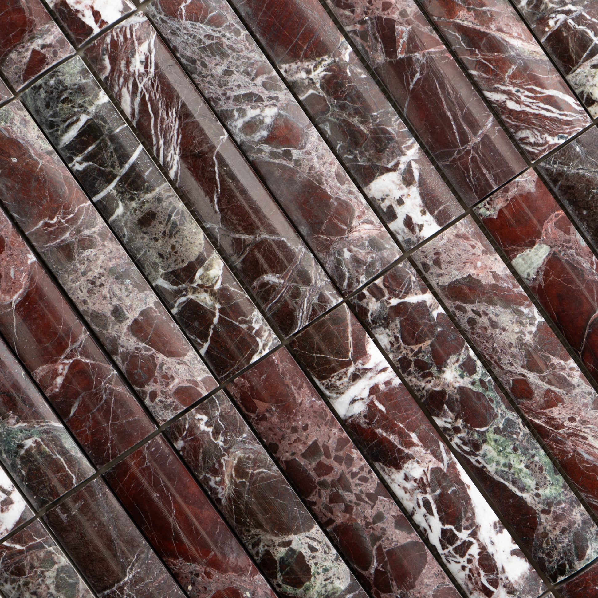 Fluted Rosso levanto Marble Polished Mosaic Tile - Cemento Collection