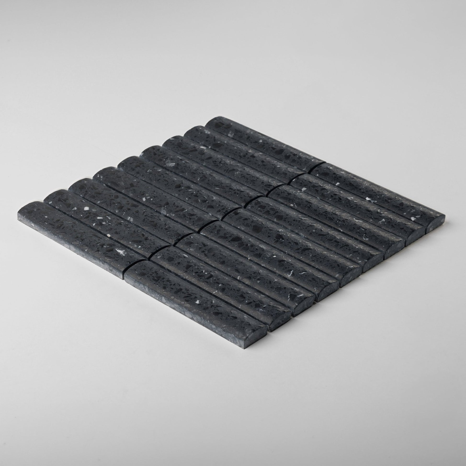 Fluted Volcano Black Terrazzo Mosaic Tile - Cemento Collection